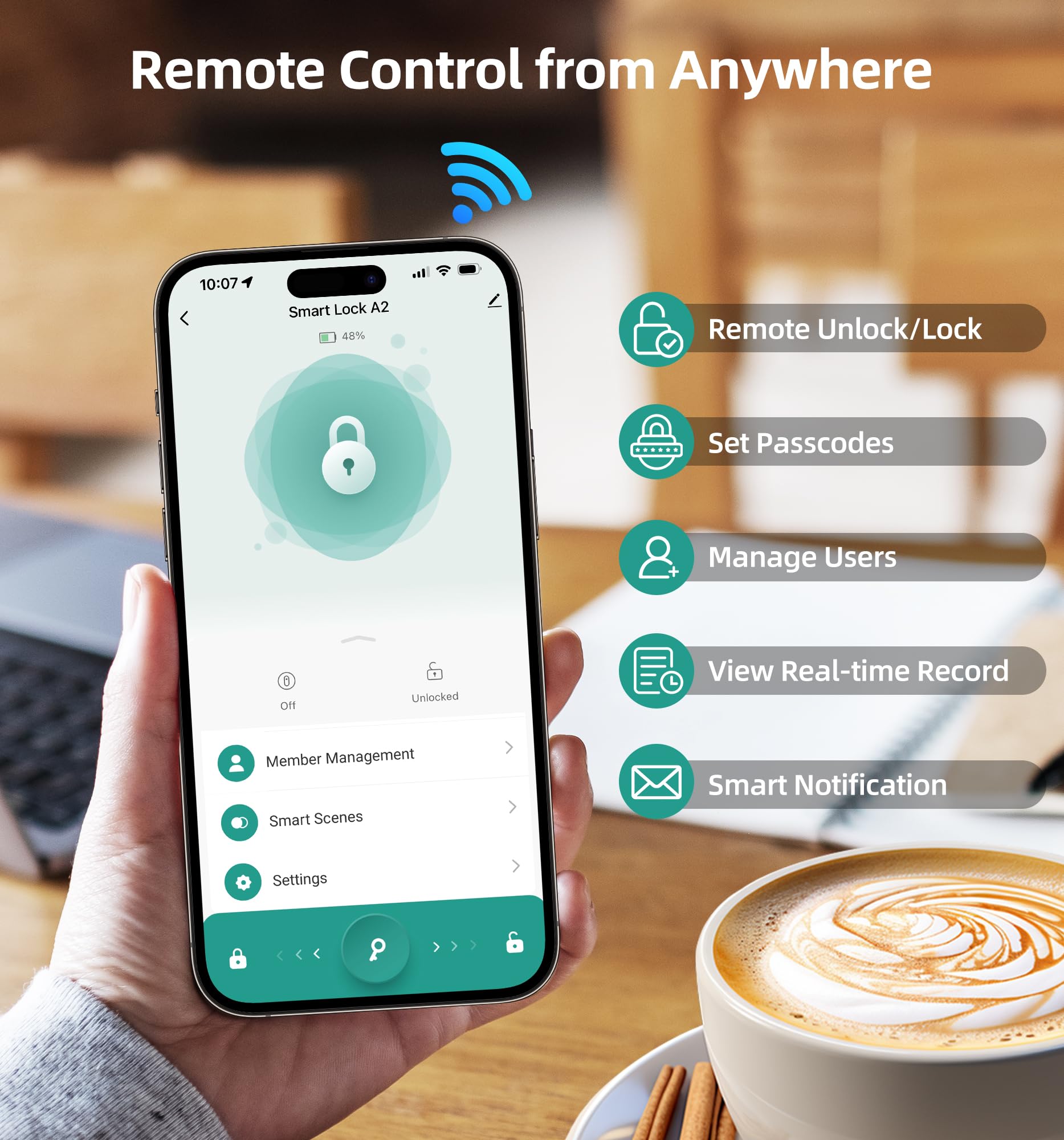 HEANTLE Smart WiFi Door Lock - Keyless Entry Fingerprint & Keypad Deadbolt with Alexa & App Control - Secure Remote Access for Home, Office & Airbnb