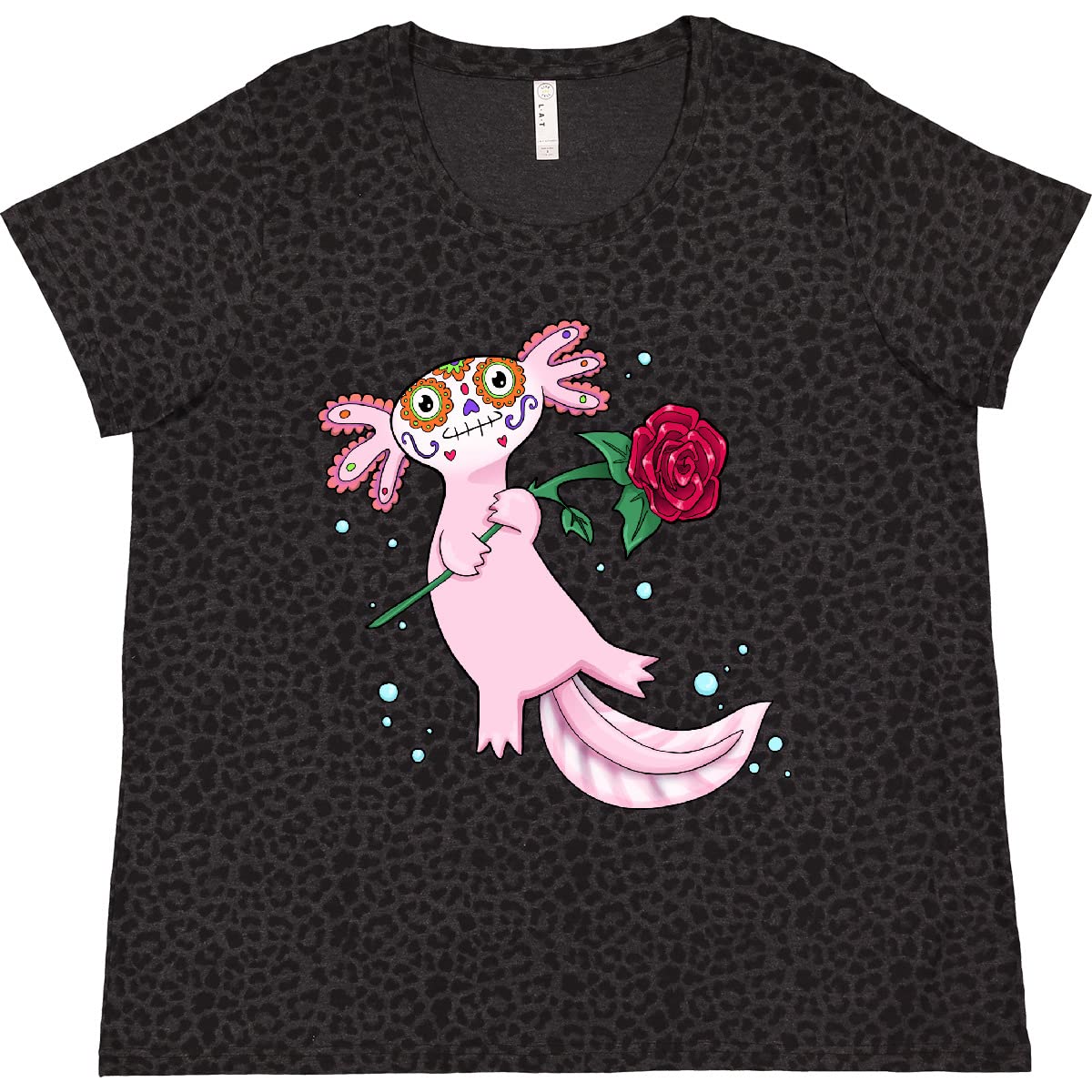 Inktastic Axolotl with Sugar Skull Makeup Women's Plus Size T-Shirt - Cute Graphic Tee for Casual Wear, Gifts & Animal Lovers
