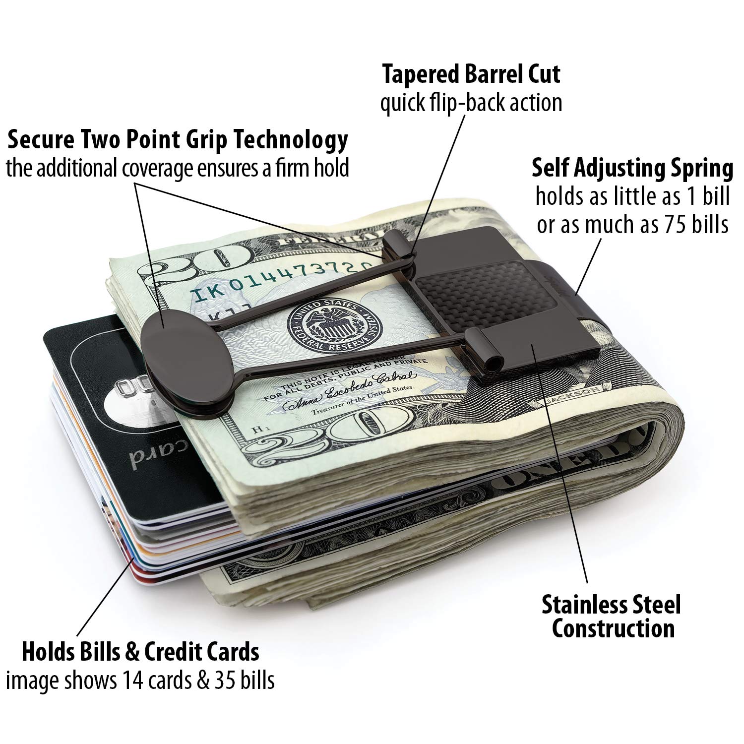 Premium Stainless Steel Money Clip for Men - Slim Minimalist Wallet & Credit Card Holder - Durable Ionic Plated Bill Binder - Perfect for Everyday Carry, Business Travel & Gifts