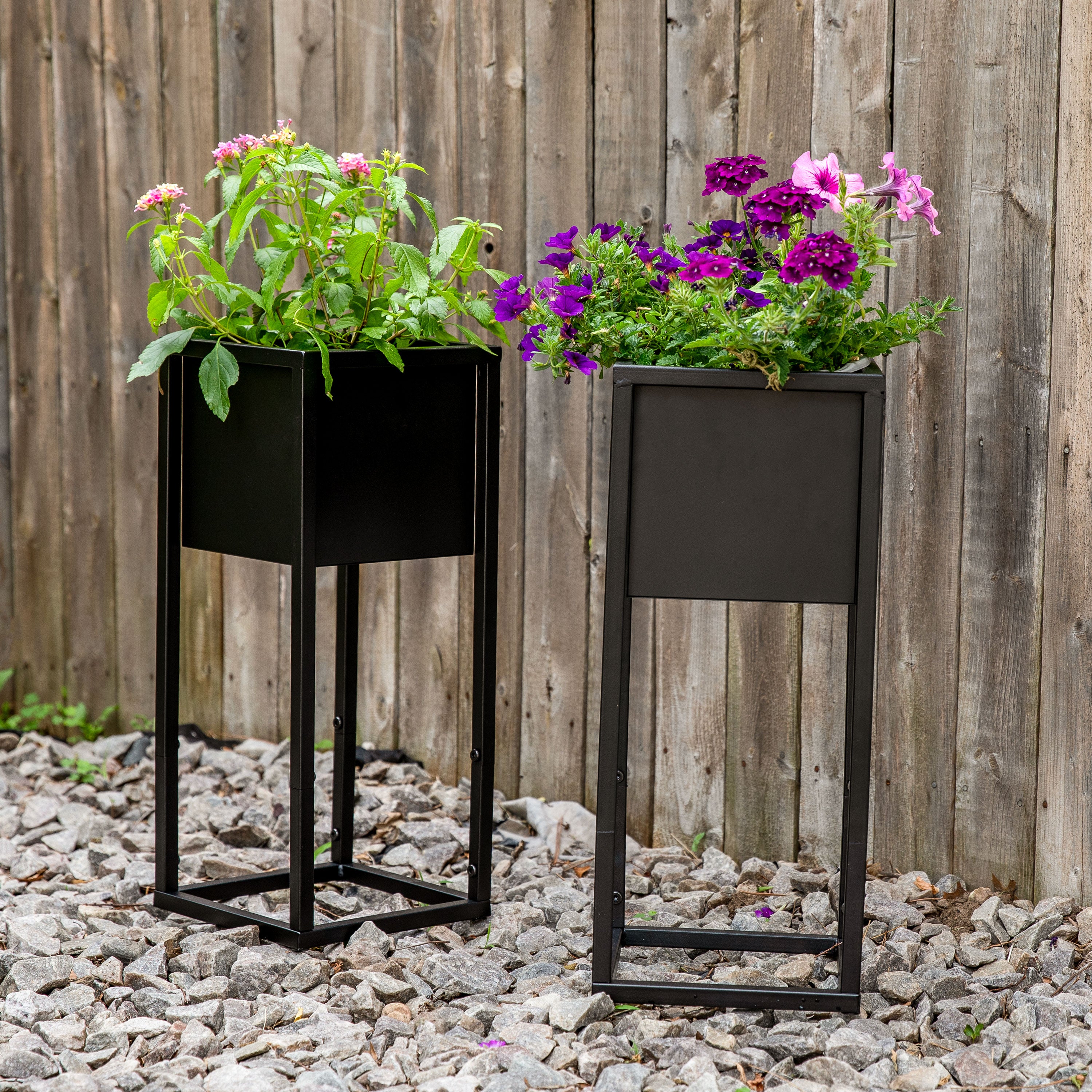 Modern Metal Planter Boxes with Legs - Set of 2, Indoor/Outdoor Garden Planters for Patio, Balcony & Home Decor - Rust-Resistant & Durable Design