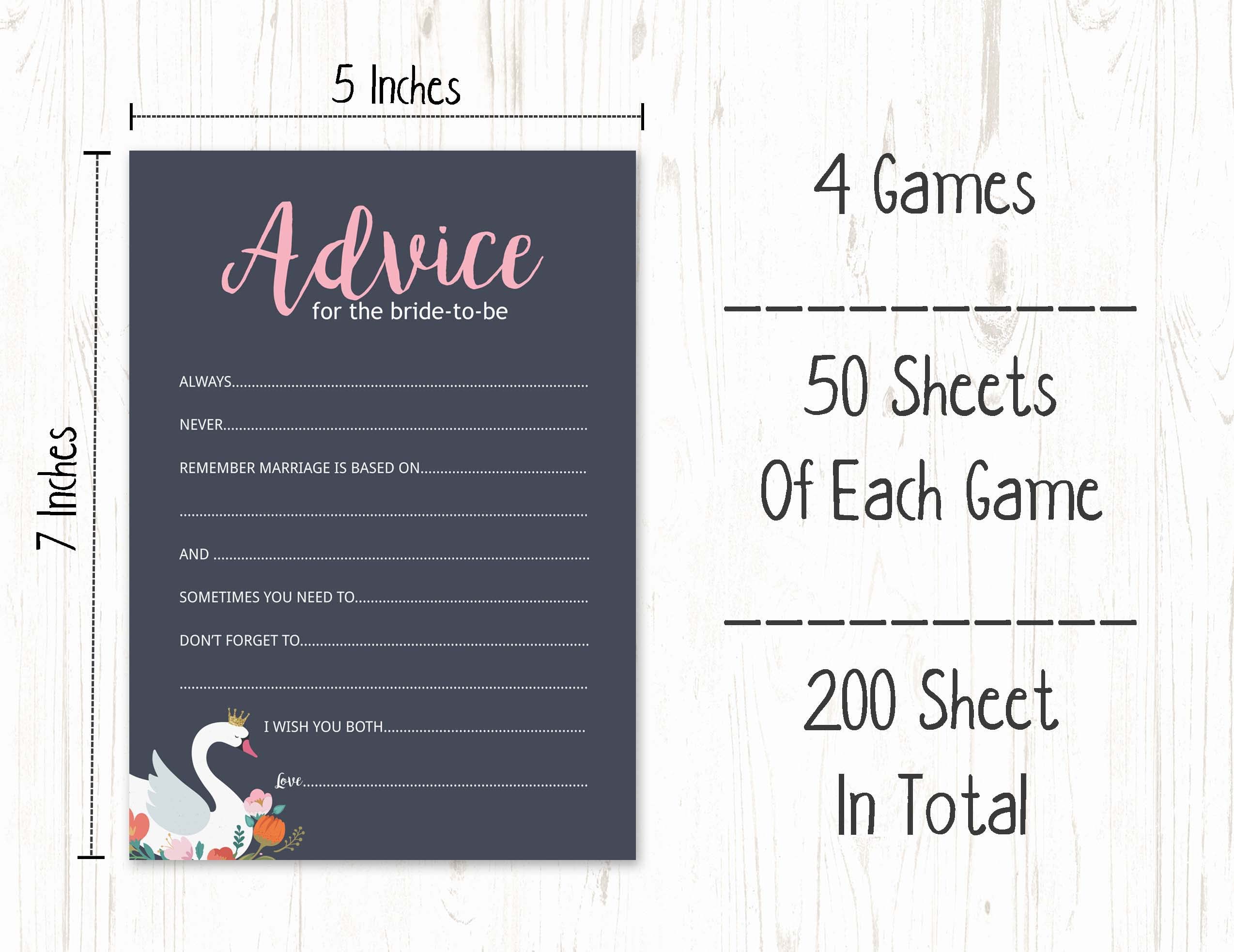Bachelorette Party Games Set - 4 Fun Bridal Shower Games (50 Sheets Each) | Swan Theme | Perfect for Wedding Showers & Girls Night Out
