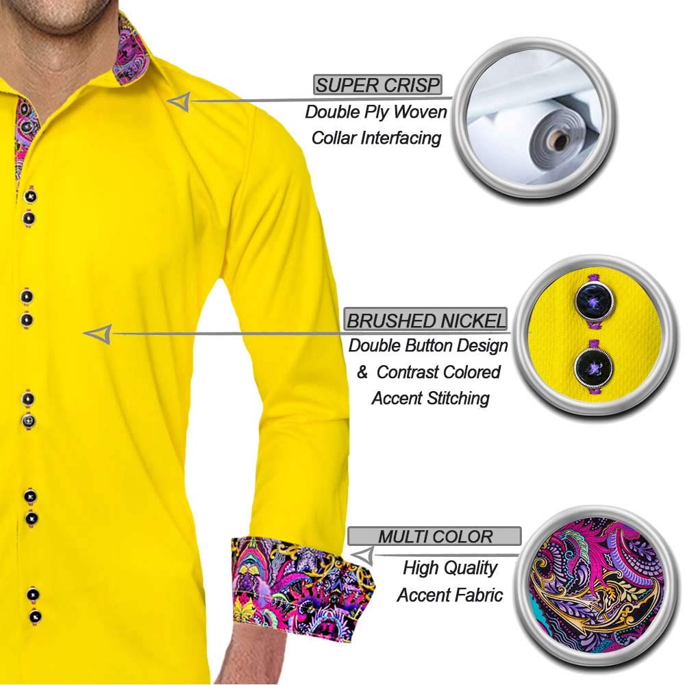 Bright Yellow Dress Shirts for Men | Stylish Purple & Yellow Shirts | Modern Yellow Button Down Shirts with Purple Accents - Perfect for Business Casual, Office Wear & Special Occasions