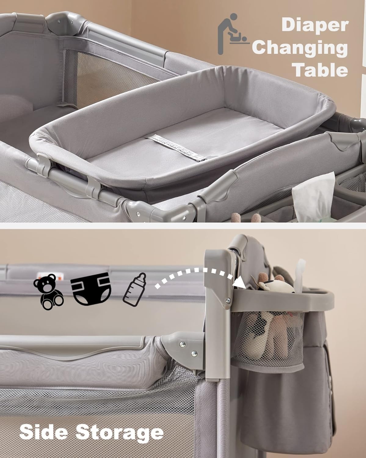 BEKA 4-in-1 Convertible Baby Bassinet & Bedside Sleeper - Multi-Functional Newborn Crib with Playard, Changing Table & Nightstand | Perfect for Nursery, Bedroom & Travel Use