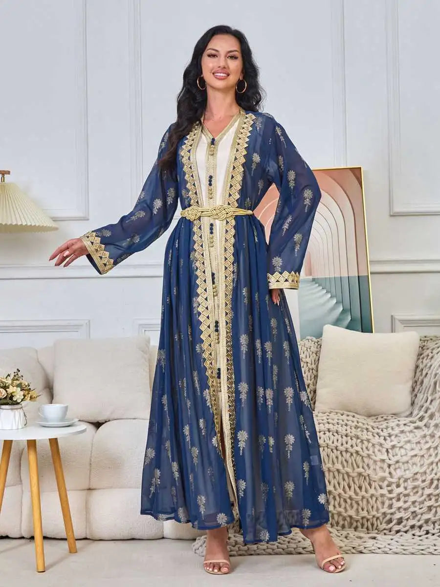 Urgarment 2-Piece Embroidered Caftan Dress Set for Women - Elegant Kaftan Outfit for Eid, Summer, Beach & Special Occasions