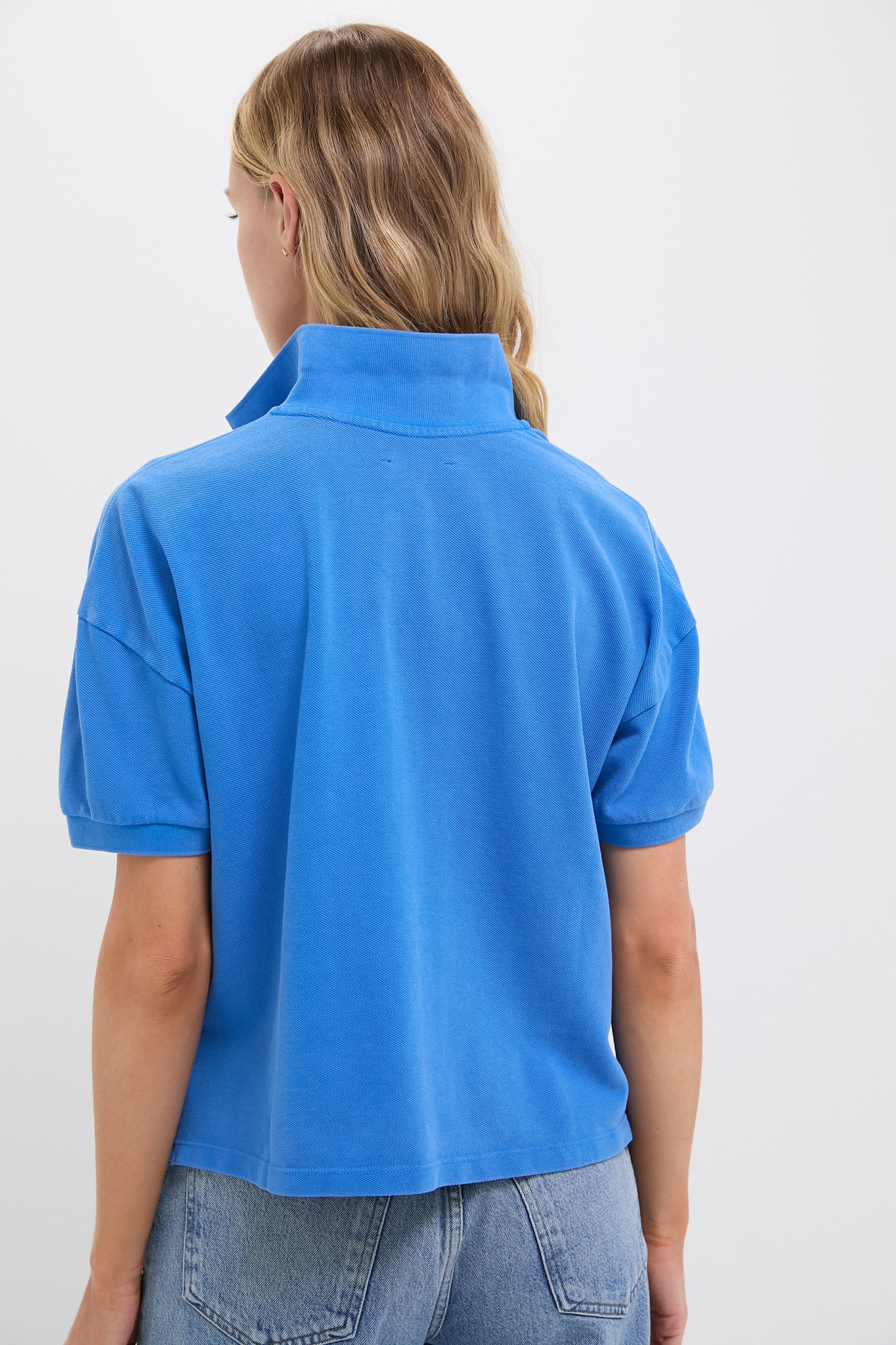 Premium Blue Pique Holmes Boyfriend Polo Shirt for Women - Comfortable & Stylish Casual Wear for Outings, Dates, and Office