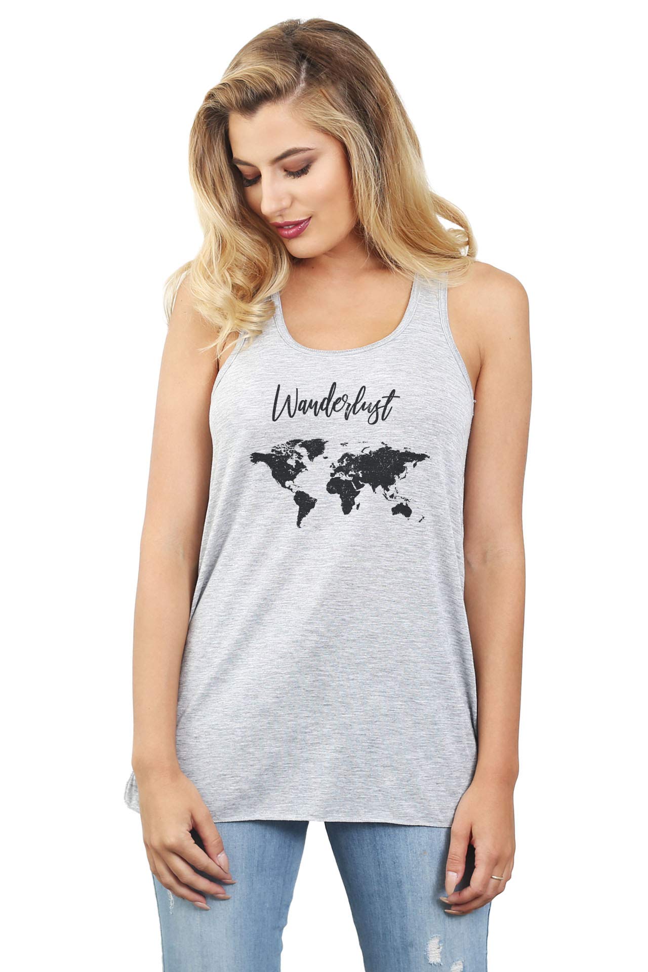 Wanderlust Travel World Women's Fashion Sleeveless Flowy Racerback Tank Top - Lightweight Summer Casual Top for Travel, Beach & Outdoor Activities