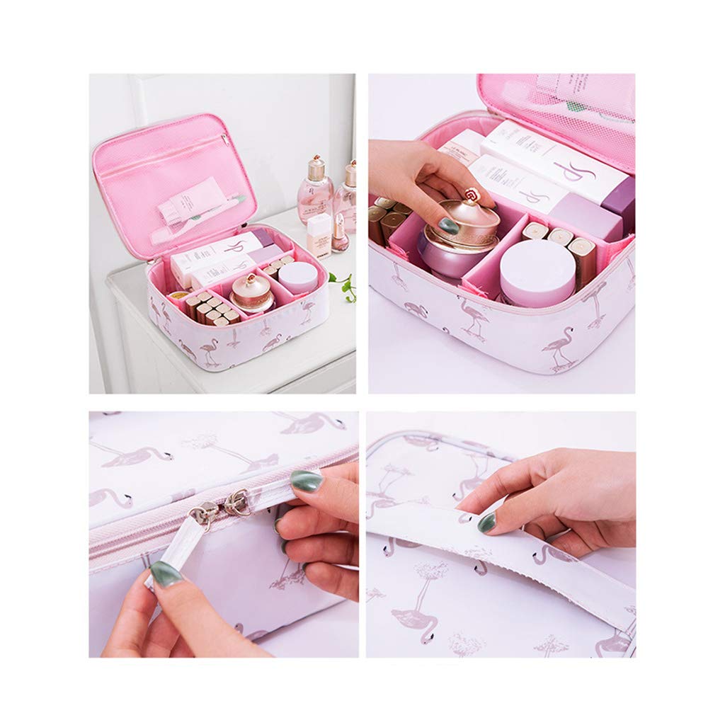 1 Pack Flamingo Print Portable Cosmetic Case - Waterproof Travel Toiletry Bag for Women & Girls, Makeup Pouch Organizer with Zipper (Grey) - Perfect for Vacation, Gym, Business Trips & Daily Use