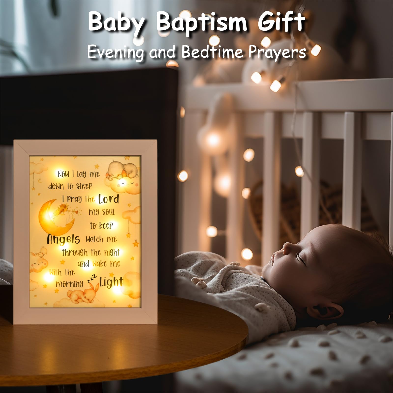 YLOVAN Baptism Gifts for Girls & Boys - Baby Christening Night Light Frame with Prayer Verse | Catholic Godparent Gifts, Nursery Decor for Bedtime | Perfect for Baptism, Dedication & Baby Showers (White)