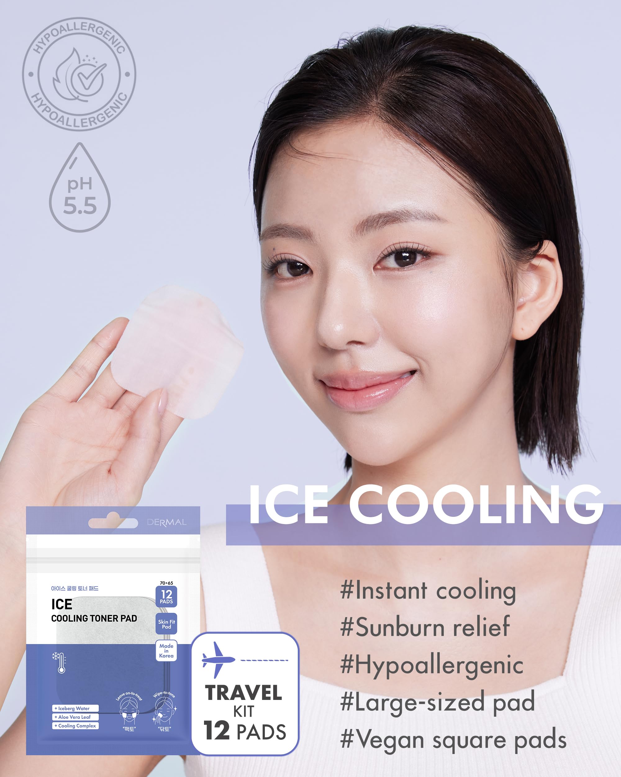 Dermal Vitamin Toner Pad & Ice Cooling Toner Pad Bundle - Exfoliating & Soothing Facial Treatment for Acne, Pores & Glowing Skin | Korean Skincare Routine for Morning & Night Use