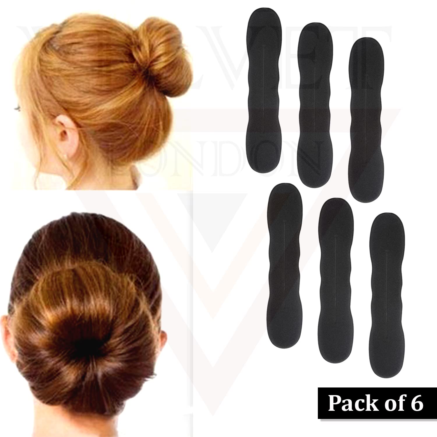 Magic Hair Bun Maker Kit - 6PCS Black Donut Bun Wraps & Ponytail Holders for Women | Easy French Twist Styling Tools | Perfect for Work, Wedding & Everyday Hairstyles