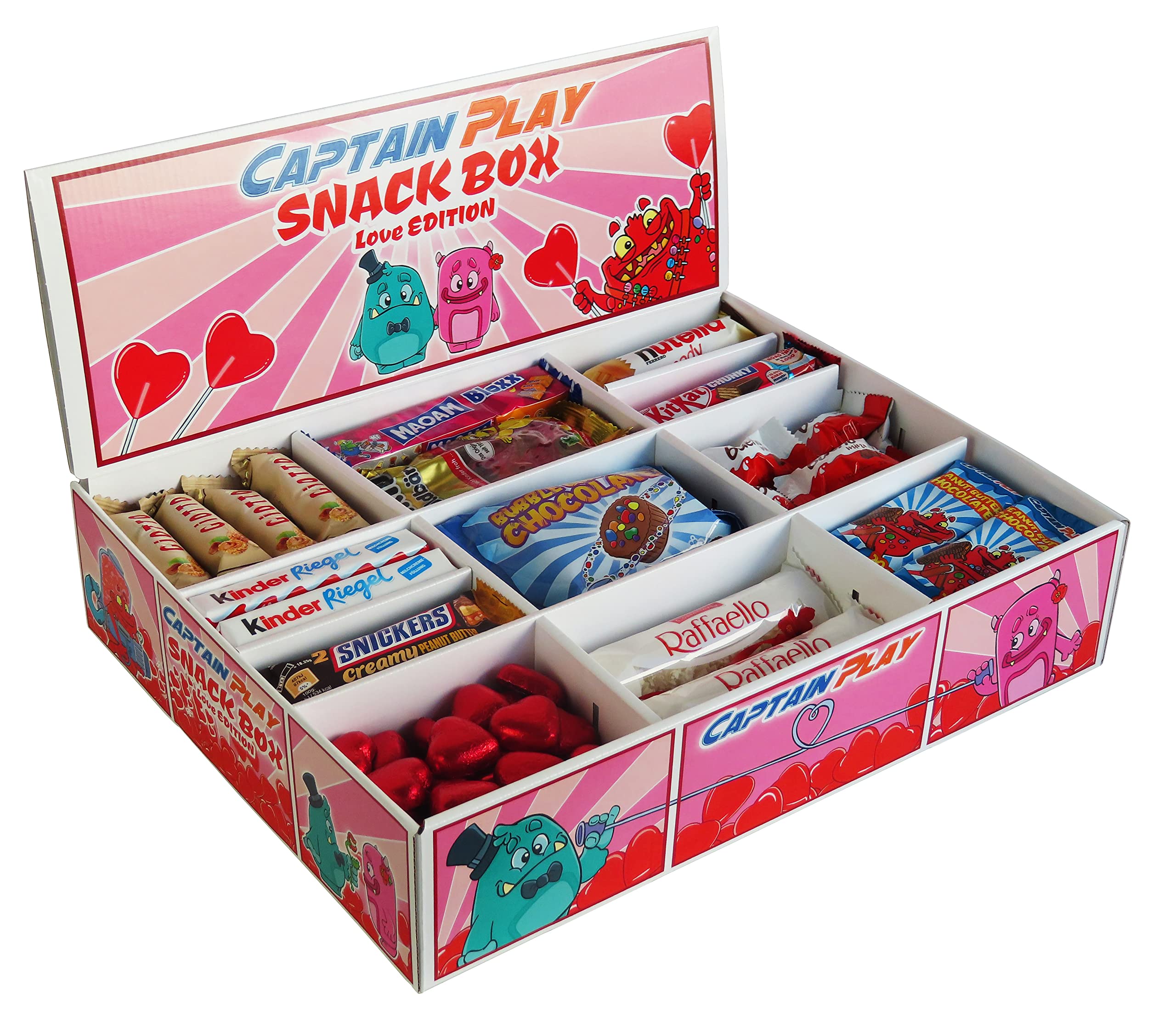CAPTAIN PLAY | Love Edition Snack Box with Chocolate Bars, Candies & Treats | 2.3kg Candy Gift Box for Valentine's Day, Anniversary & Romantic Surprises