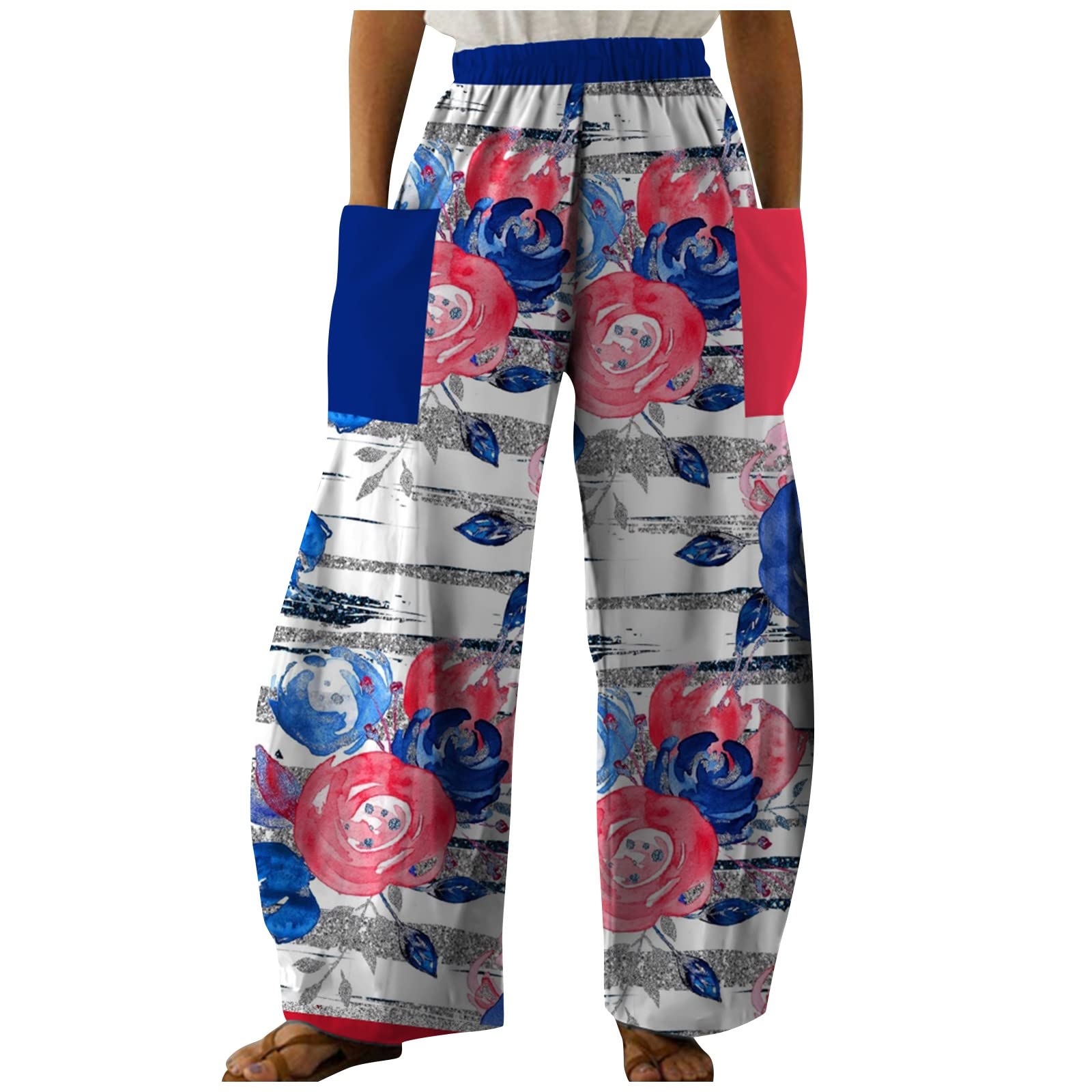 LIHUAK Women's 4th of July Printed Casual Wide Leg Pants - Comfortable Loose Fit Athletic Pants for Independence Day Celebrations, Summer Outfits & Yoga
