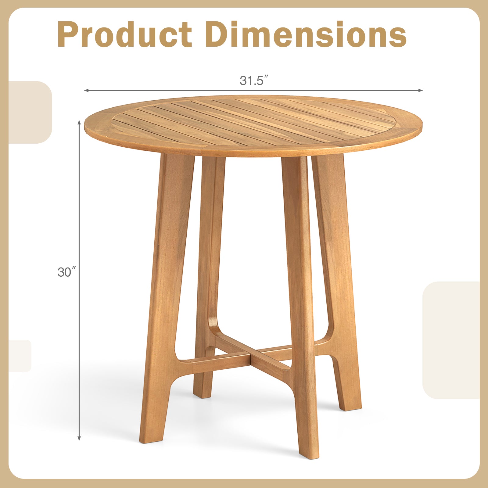 Costway 31.5 Inch Round Patio Table with Slatted Tabletop & X-Shaped Frame - Outdoor Dining, Garden, Backyard Furniture for BBQ, Poolside, and Relaxation