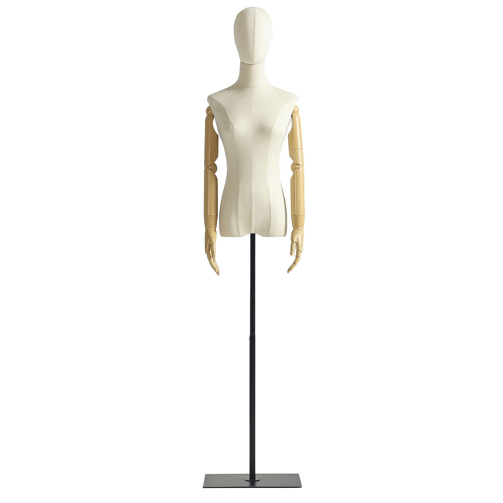 Female Mannequin Dress Form Torso with Detachable Head - Adjustable Height 55