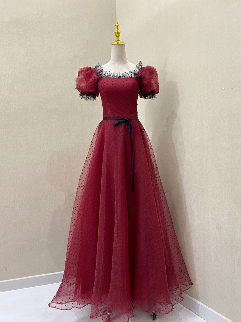 Elegant Burgundy Tulle Lace Long Prom Dress - Formal Evening Gown for Homecoming, Wedding, Ball Gown & Special Occasions