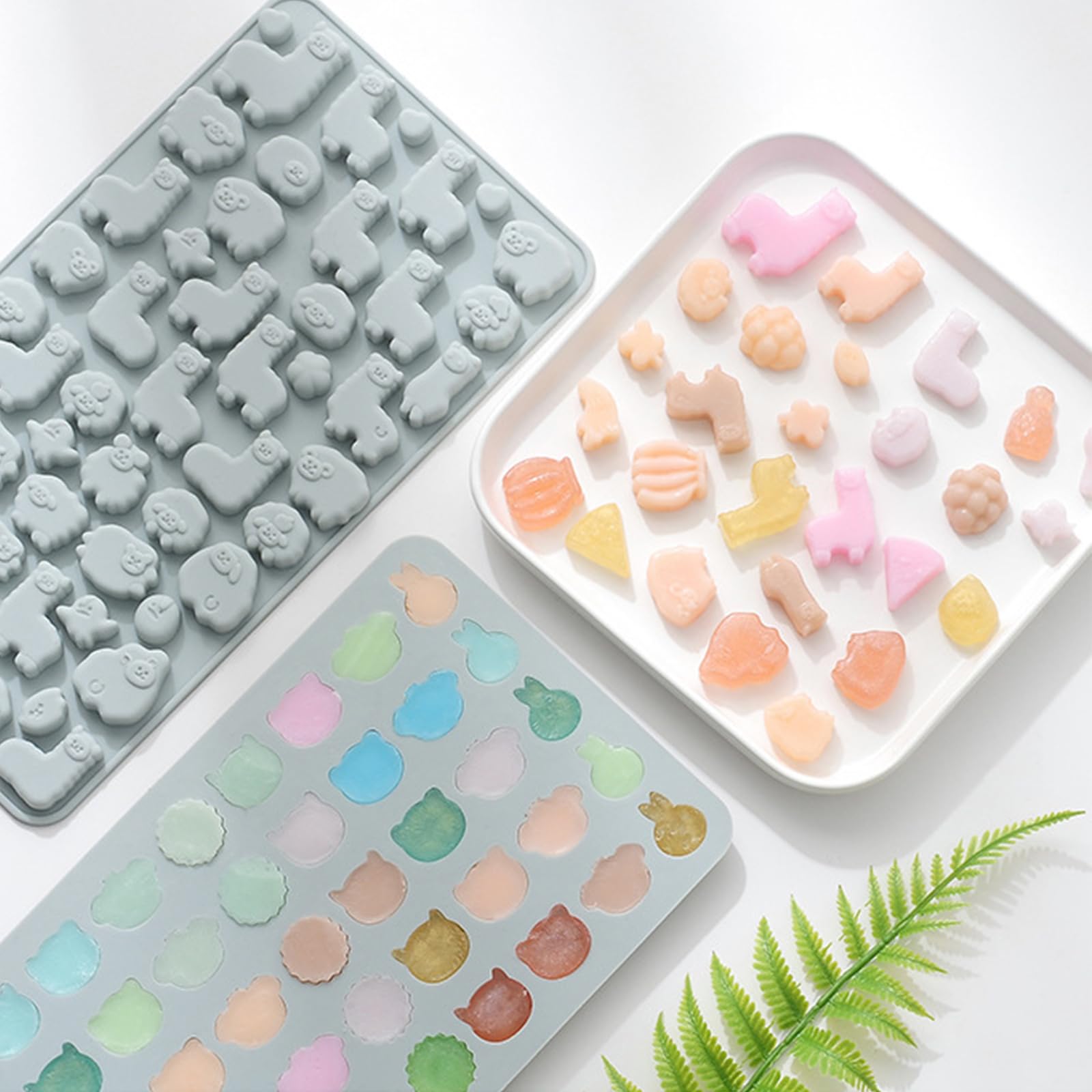Premium Non-Stick Silicone Candy Molds - 4 Pack with 2 Droppers for Gummy Bears, Chocolate & Gelatin (260 Designs: Alpaca, Clover, Animals, Rainbow & Cloud) - Perfect for DIY Candy Making, Birthday Parties & Baking Decorations
