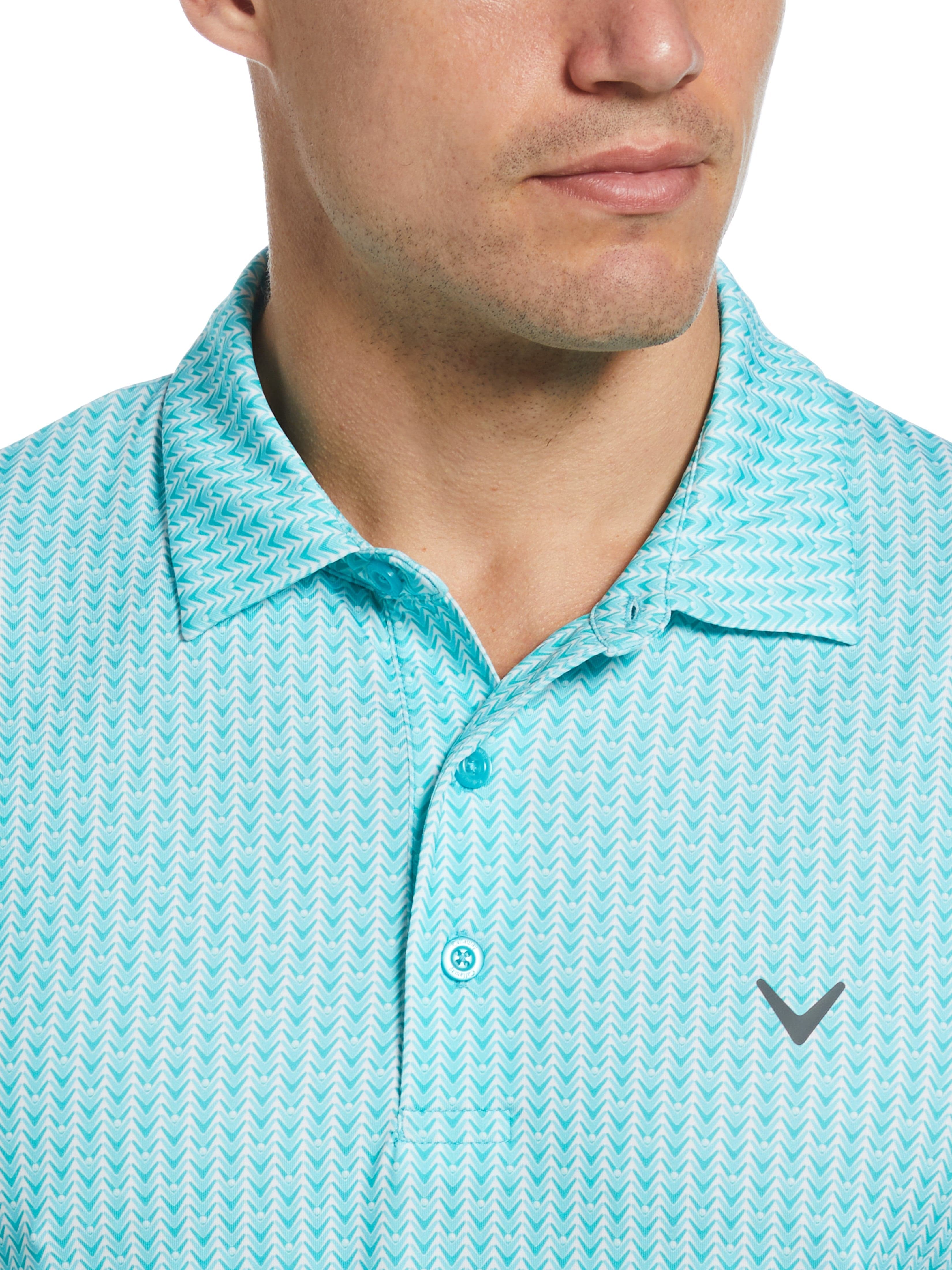 Men's Herringbone Print Polo Shirt - Casual Slim Fit Short Sleeve Button Down for Business & Weekend Wear