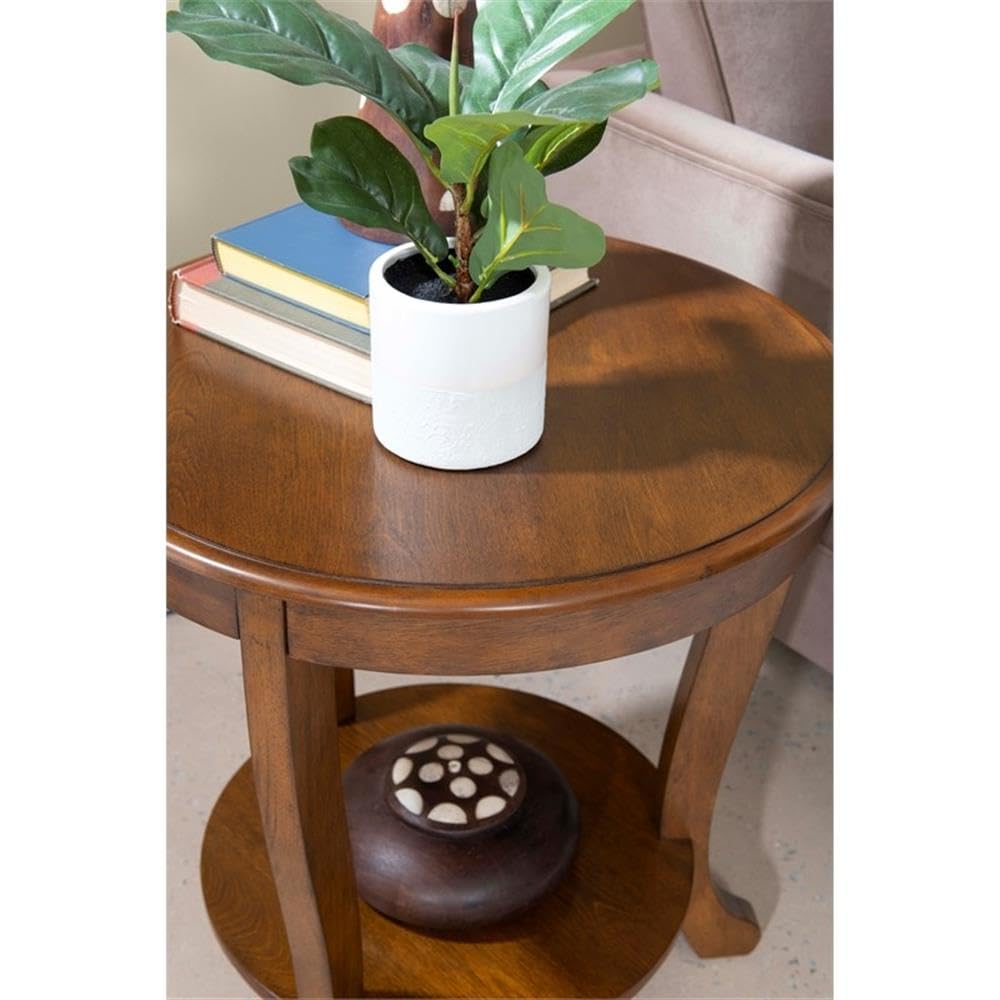 Pemberly Row Round Transitional Wood Side Table with Shelf in Hazelnut Brown - Perfect for Living Room, Bedroom & Office Accent Furniture