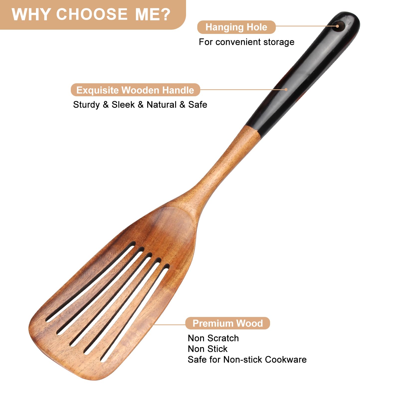 2-Piece Teak Wooden Spatula Set - Non-Toxic Kitchen Utensils for Cooking, Pancake Flipper & Wok Spatula with Slotted & Flat Design - Perfect for Flipping Fish, Eggs & Stirring Sauces (Ideal for Home Kitchen & Outdoor BBQ Use)