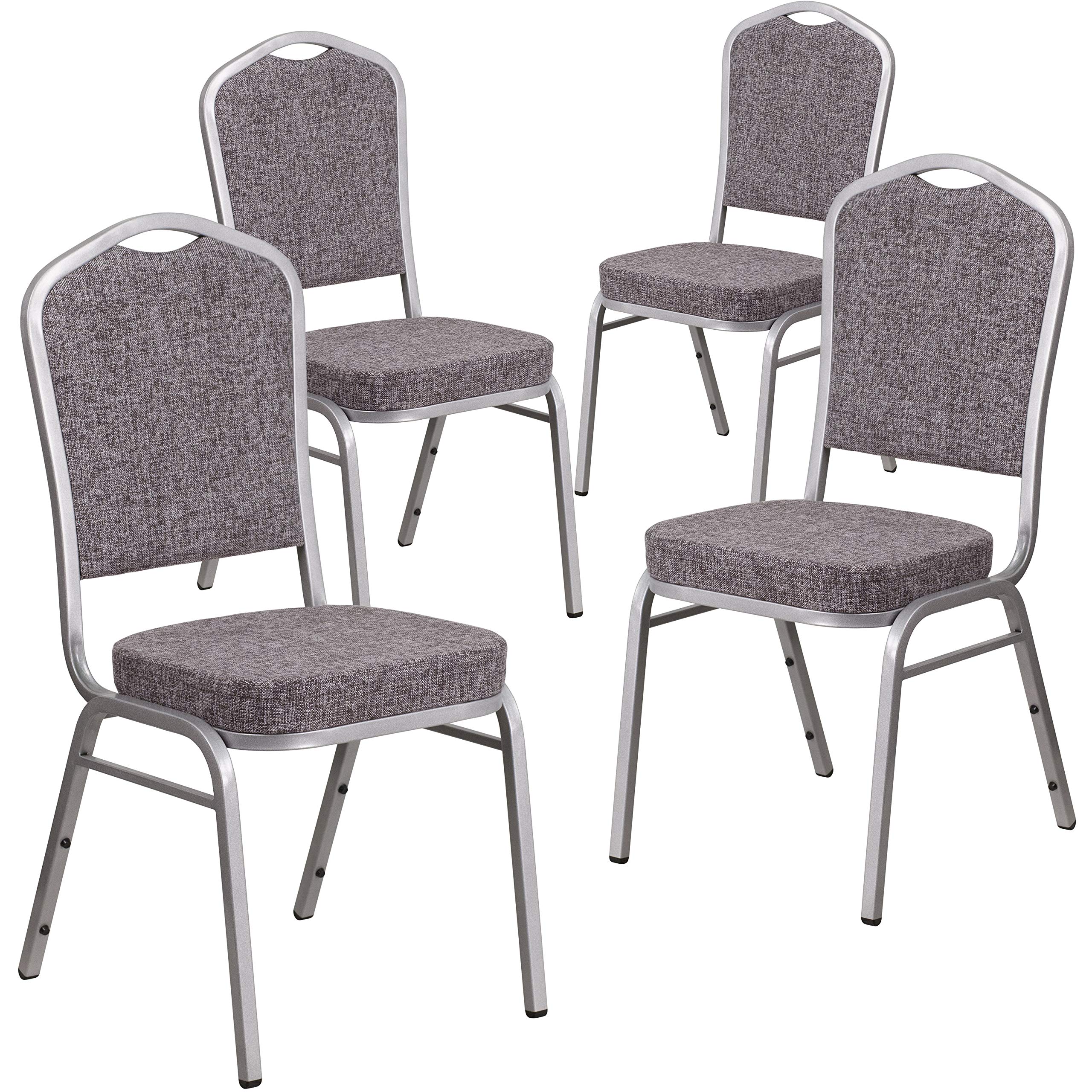 4 Pack Stackable Banquet Chairs with Herringbone Fabric & Silver Metal Frame - Perfect for Weddings, Events, and Home Dining