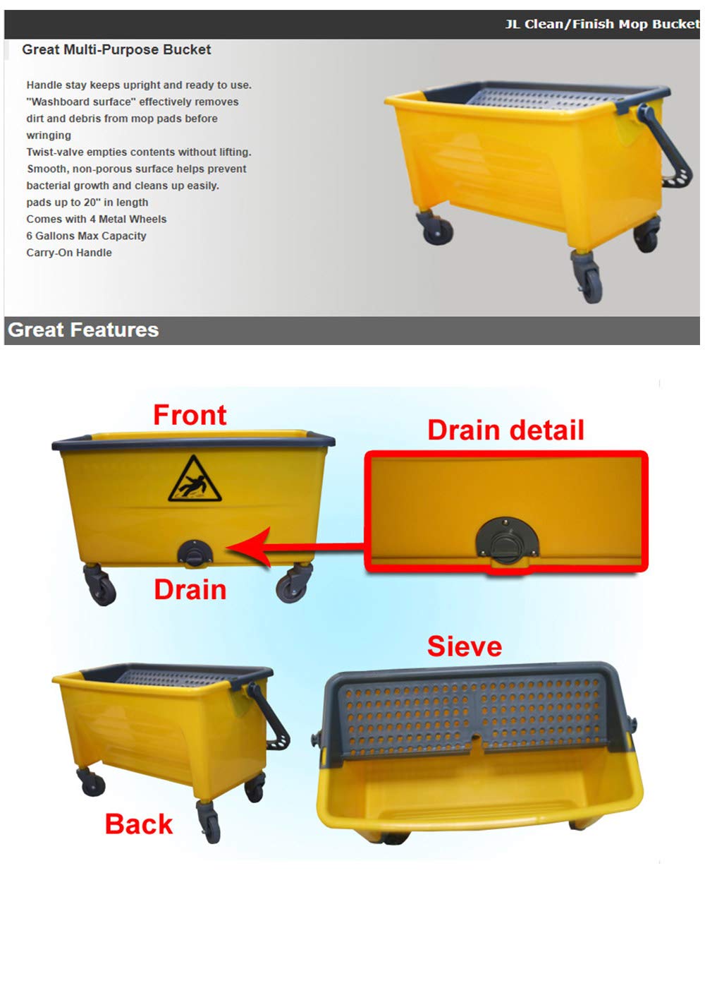 Premium Multi-Purpose Cleaning Bucket with Wringer & Strainer - Heavy Duty Mop Bucket for Floor Mopping, Car Washing & Household Cleaning - Ideal for Home, Office & Commercial Use