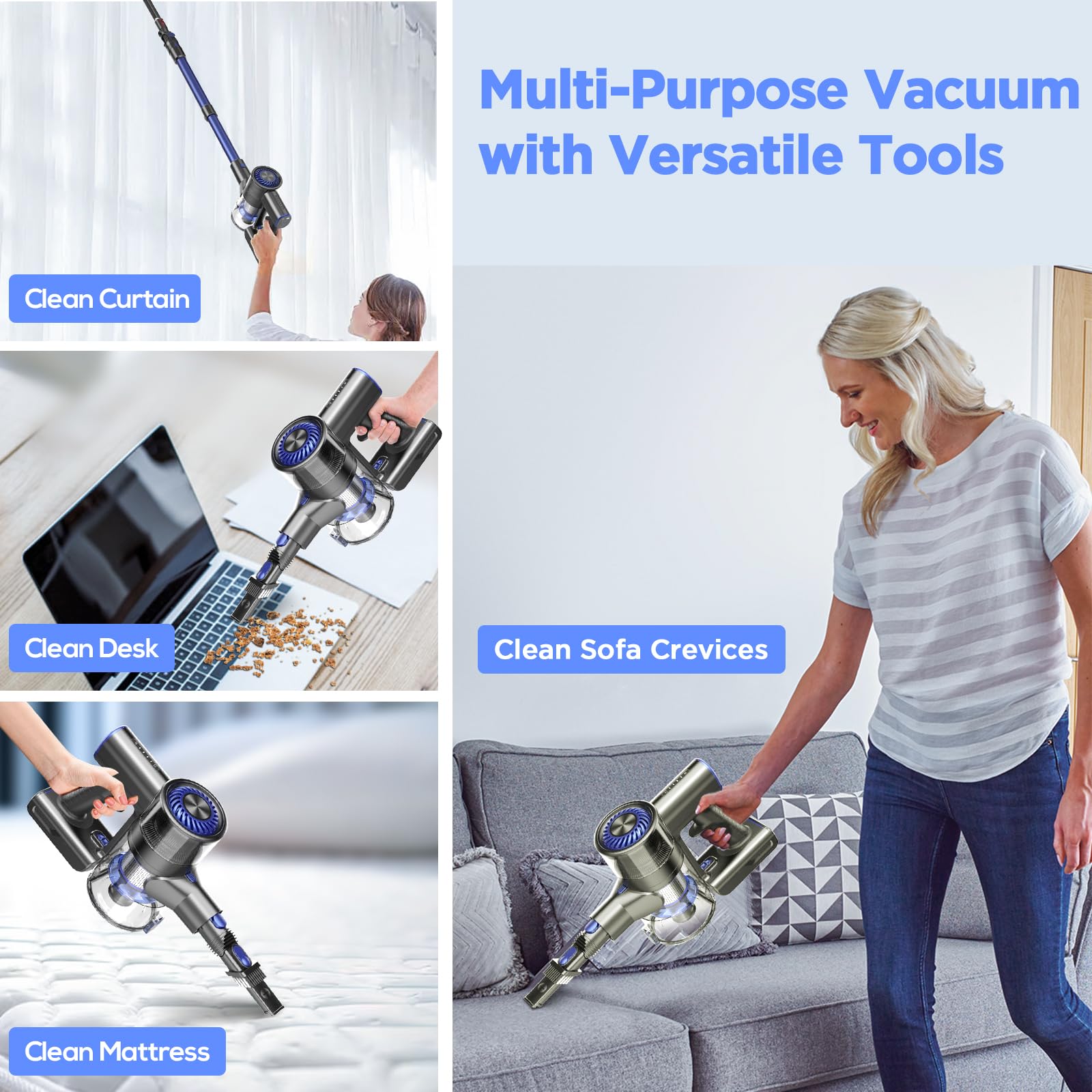 Powerful Cordless Vacuum Cleaner with 80000 RPM Brushless Motor & 2600mAh Battery - 40 Min Runtime for Hardwood Floors, Carpets, Pet Hair - Lightweight Stick Vac for Home Cleaning, Quick Pickup, Car Detailing