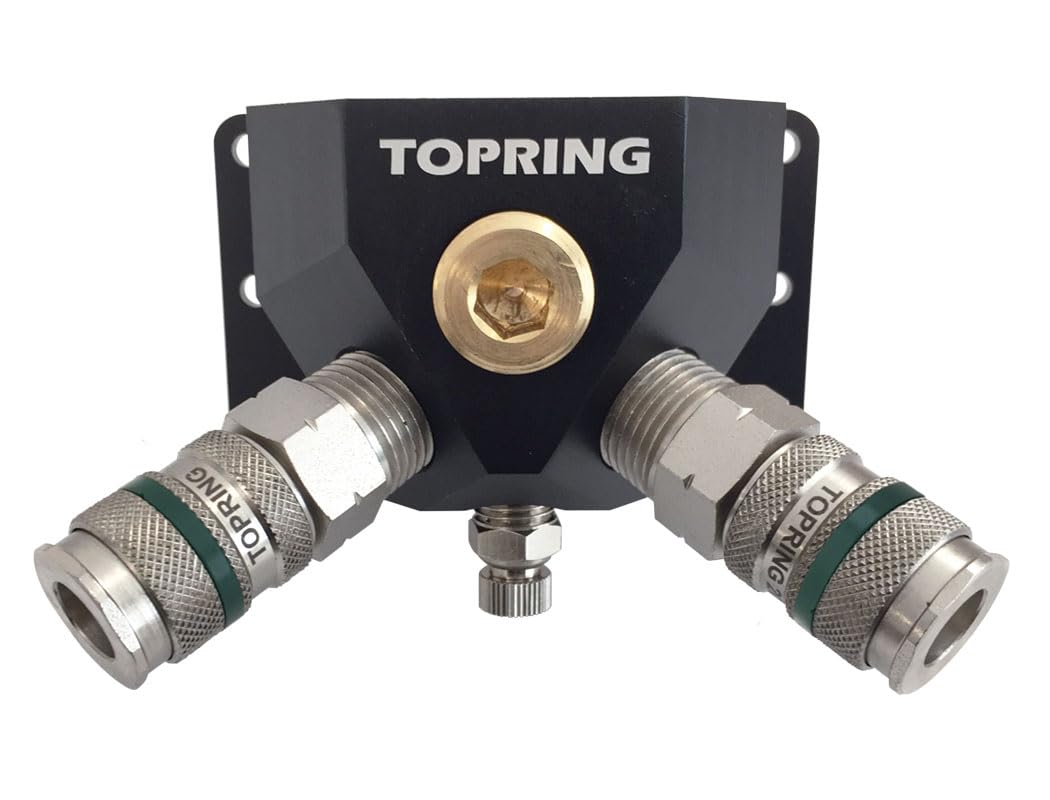 TOPRING 31.709 Wall-Mounted Compressed Air Manifold Kit with 2 x QSilver ULTRAFLO Quick-Connect Couplers - Series 47 - Perfect for Garage, Workshop & Industrial Air Tool Systems