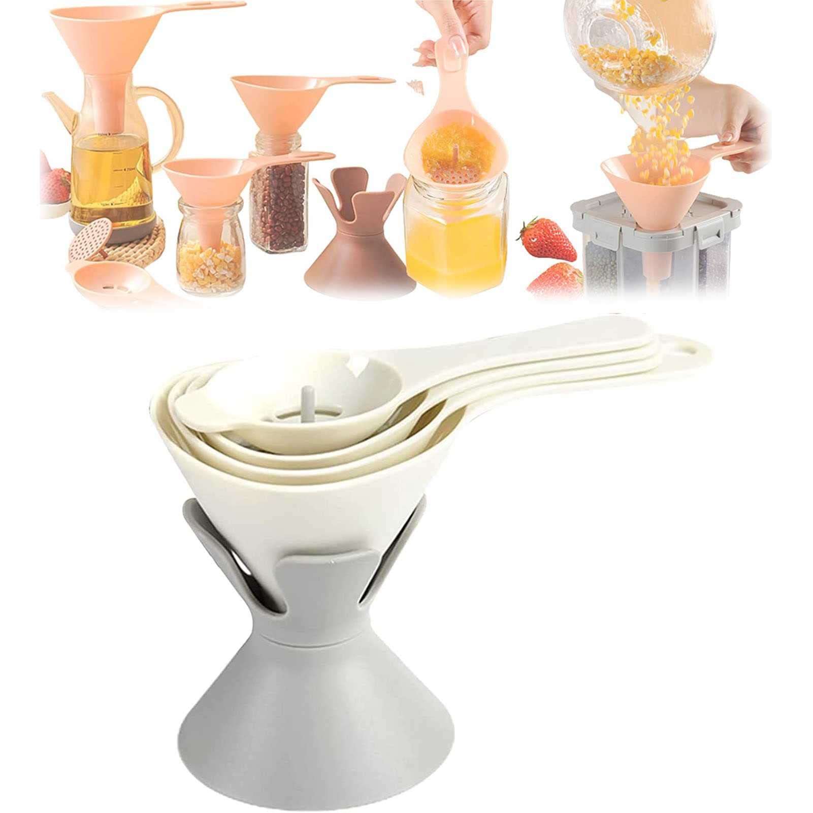 6-in-1 Multifunctional Kitchen Funnel Set with Removable Strainer & Holder, Egg Separator, and Medium/Small Funnels for Bottle Filling, Cooking, Baking, and DIY Projects