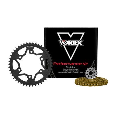 Vortex V3 WSS Warranty Chain & Sprocket Kit - Gold Anodized Motorcycle Chain for Suzuki Hayabusa GSX1300R (2008-2009) - High Performance Upgrade for Street & Track Racing