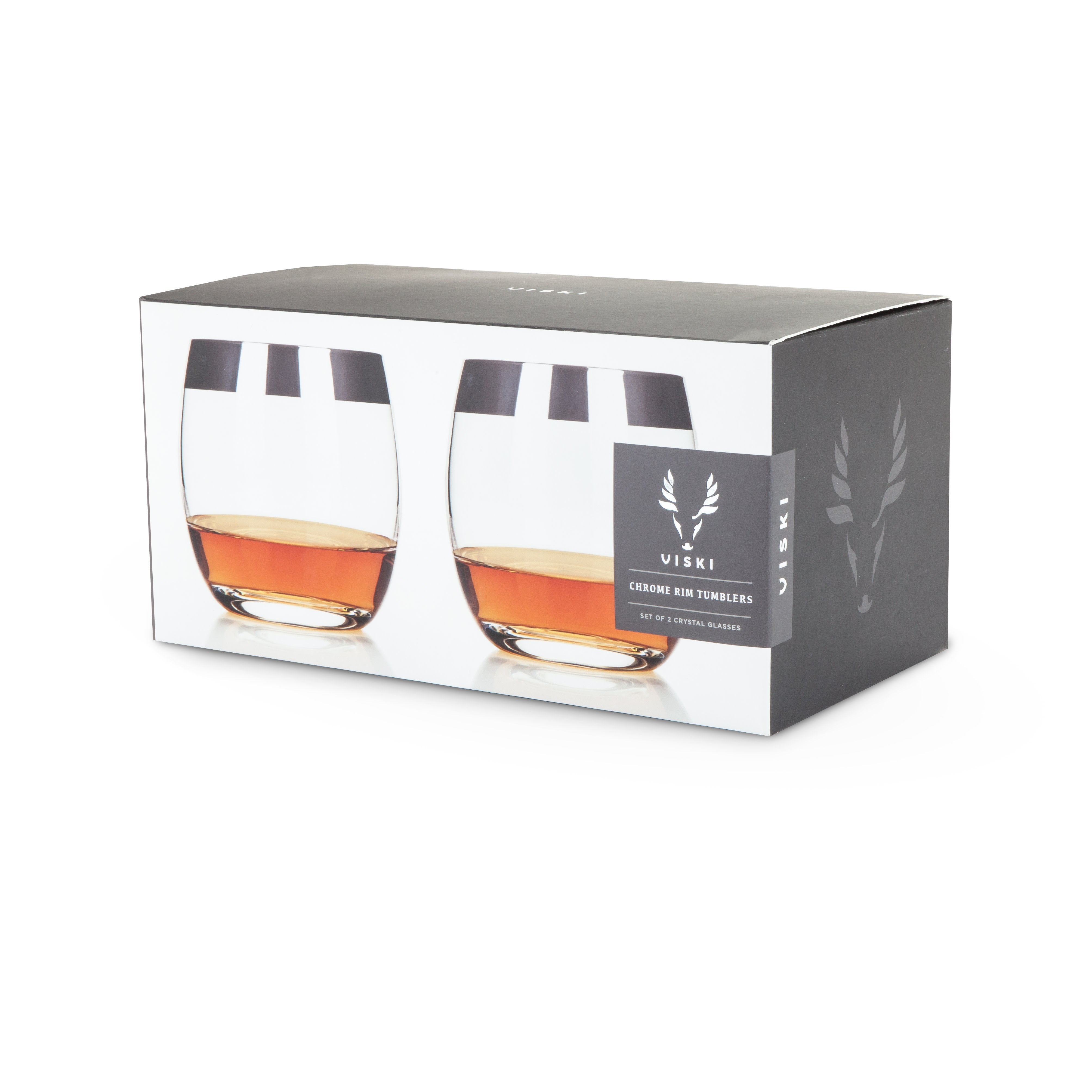 Premium Irving Chrome Rimmed Crystal Tumblers Set of 2 - Elegant Drinking Glasses for Cocktails, Whiskey & Wine - Perfect for Home Bar, Dinner Parties & Wedding Gifts