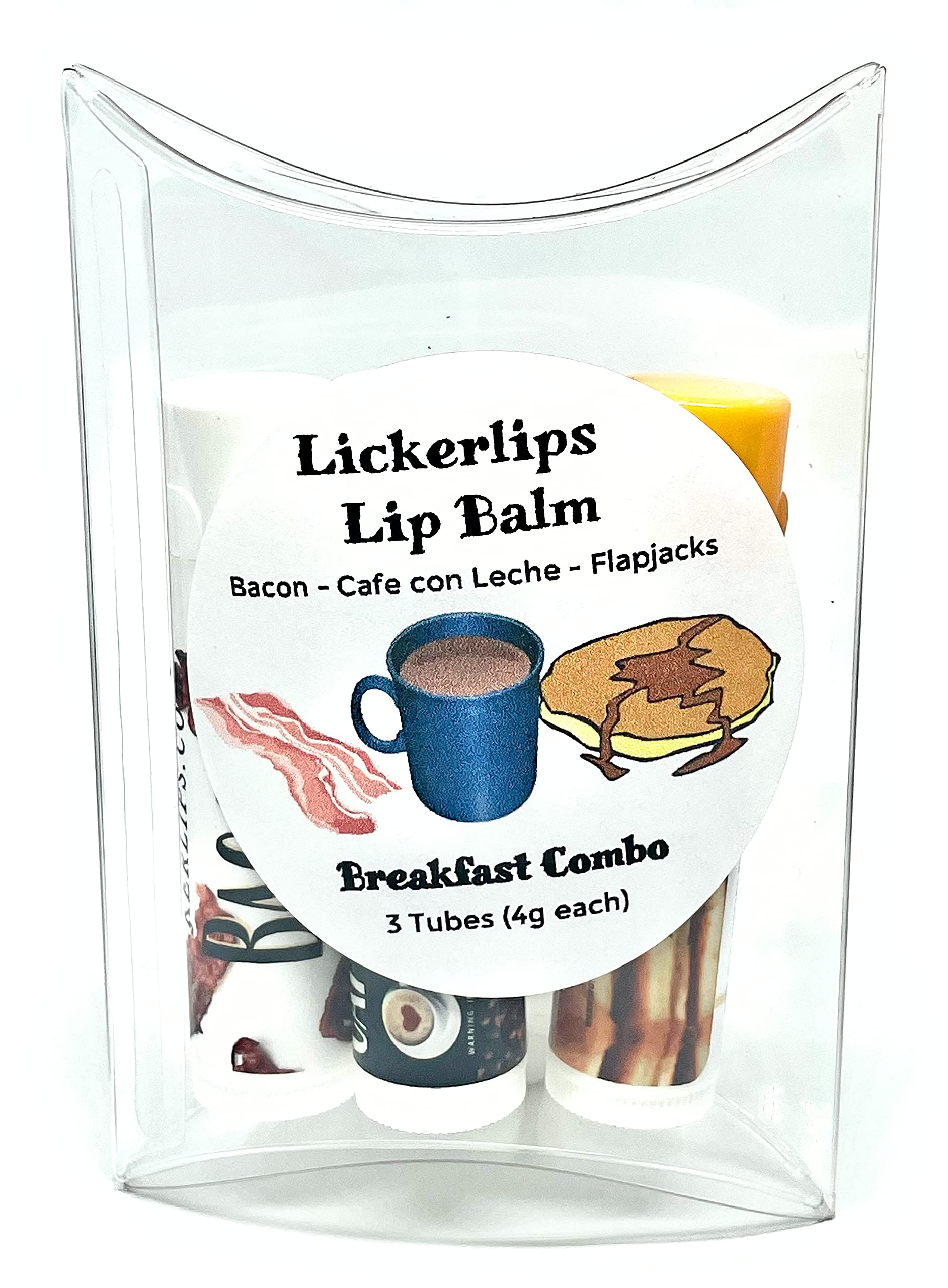 Lick 'er Lips Lip Balm Variety Pack - 3 Tubes with Breakfast Flavors (Bacon, Coffee & Cream, Flapjacks) - Moisturizing & Nourishing for Dry Lips - Perfect for Daily Use, Gifts, and Travel