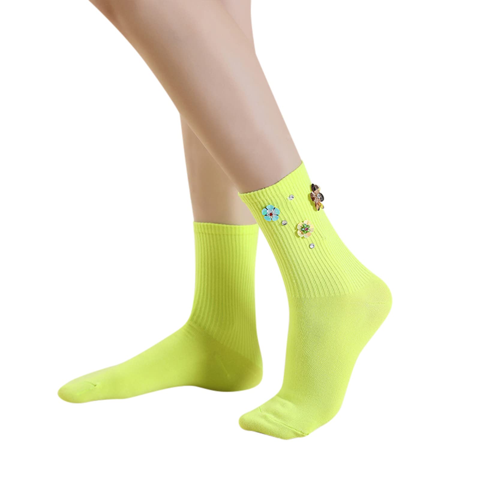 Women's Lightweight Thin Casual Crew Socks - Solid Color & Floral Butterfly Print Calf Socks for Everyday Wear, Office, and Spring Outfits