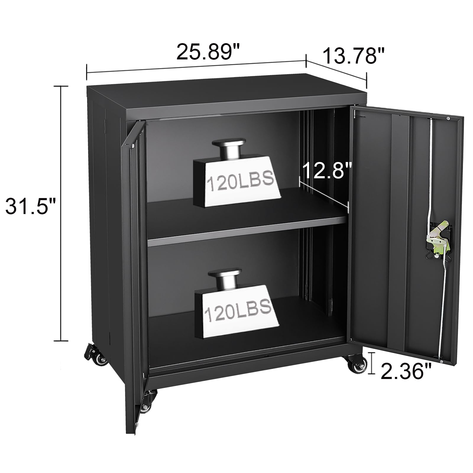 GREATMEET 4-Tier Rolling Garage Storage Cabinet with Wheels - Black Metal Utility Cabinet with Locking Doors & Adjustable Shelves - Heavy Duty Organizer for Garage, Home Office, Workshop & Laundry Room Storage Solutions