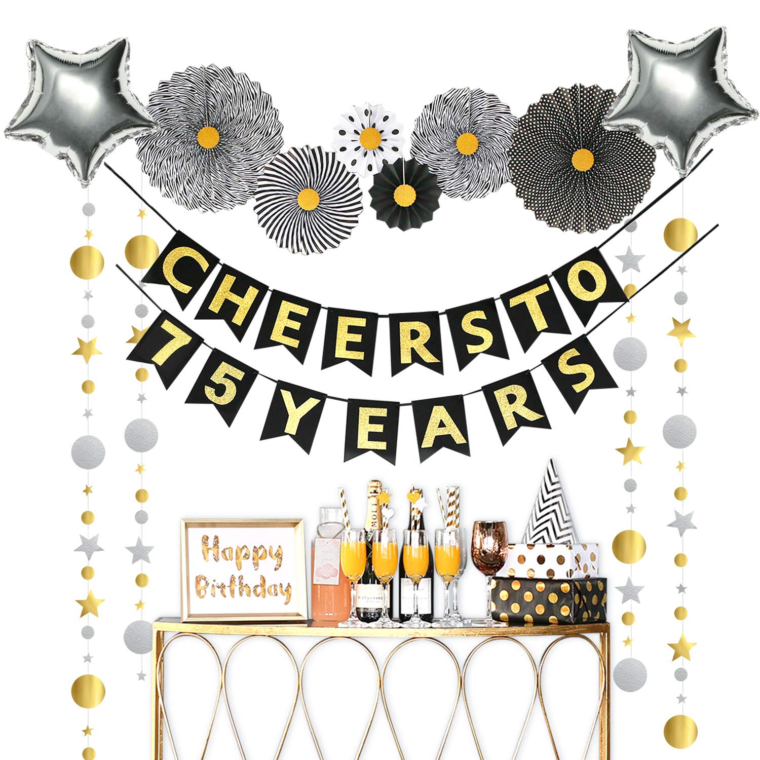 Homond 75th Birthday Decorations for Women & Men - Cheers to 75 Years Banner, Party Supplies & Anniversary Decor - Perfect for Milestone Celebrations, Retirement Parties & Family Gatherings