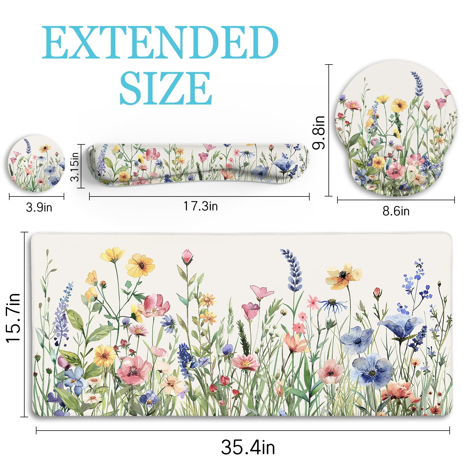 **Ergonomic Mouse Pad with Wrist Rest - Large Flower Design Desk Mat for Office & Gaming - Cute Keyboard Mat & Cup Coaster Set - Perfect for Comfortable Work & PC Gaming Setup**