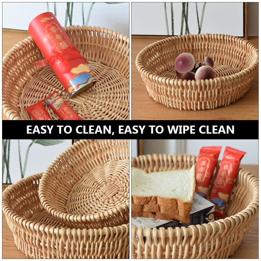 Natural Wicker Bread Basket - 10 Inch Round Kitchen Storage Container for Fruits, Vegetables & Bread | Perfect for Farmhouse Dining, Picnics & Rustic Tabletop Serving
