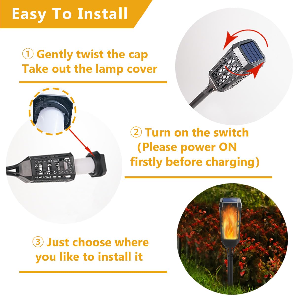 UZIMOO 4 Pack Solar Flame Lights Outdoor - Waterproof Flickering Flame Solar Pathway Lights for Garden, Yard, Lawn, Patio - Landscape Decoration Lighting - Perfect for Halloween, Christmas, and Outdoor Parties