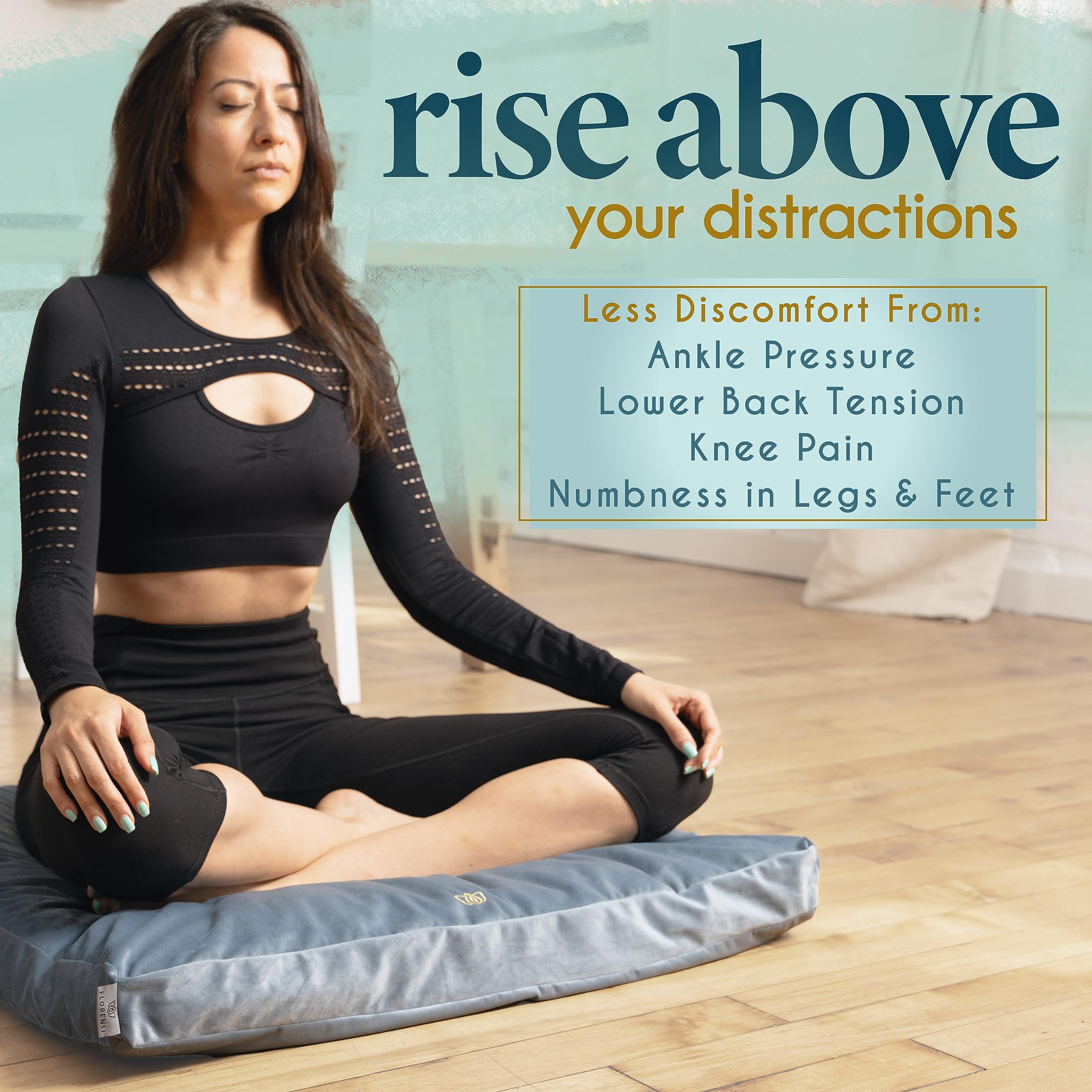 Florensi Premium Velvet Meditation Mat Zabuton - 100% Cotton Filled Floor Cushion for Yoga, Zen Sitting & Mindfulness Practice - Comfortable Meditation Pillow for Women & Men - Perfect for Home, Studio & Temple Use