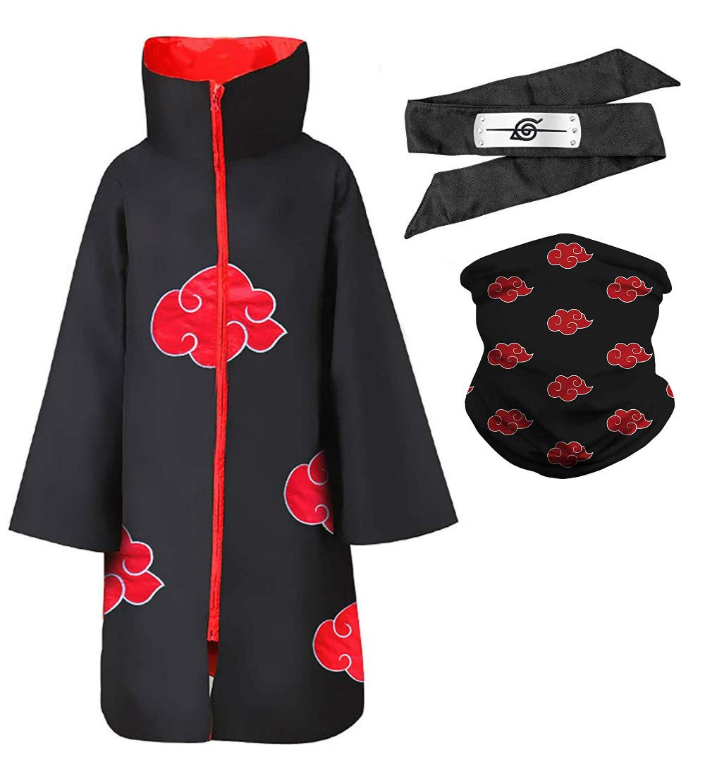 Anime Akatsuki Cloak - Halloween Ninja Cosplay Costume with Face Mask & Headband | Perfect for Cosplay Events, Halloween Parties, and Anime Conventions