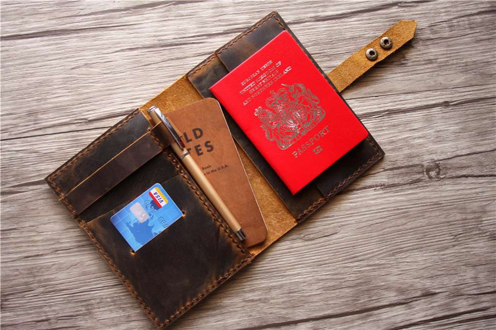 Premium Custom Brown Leather Passport Holder - RFID Blocking Travel Wallet with Notebook Slot | Perfect for Business Trips & Vacation Accessories