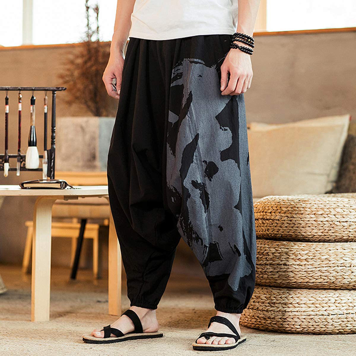 Seidarise Men's Harem Pants - Drop Crotch Lounge Pants, Plus Size Genie Joggers & Balloon Yoga Pants for Men | Comfortable Loungewear for Home, Meditation & Streetwear Fashion