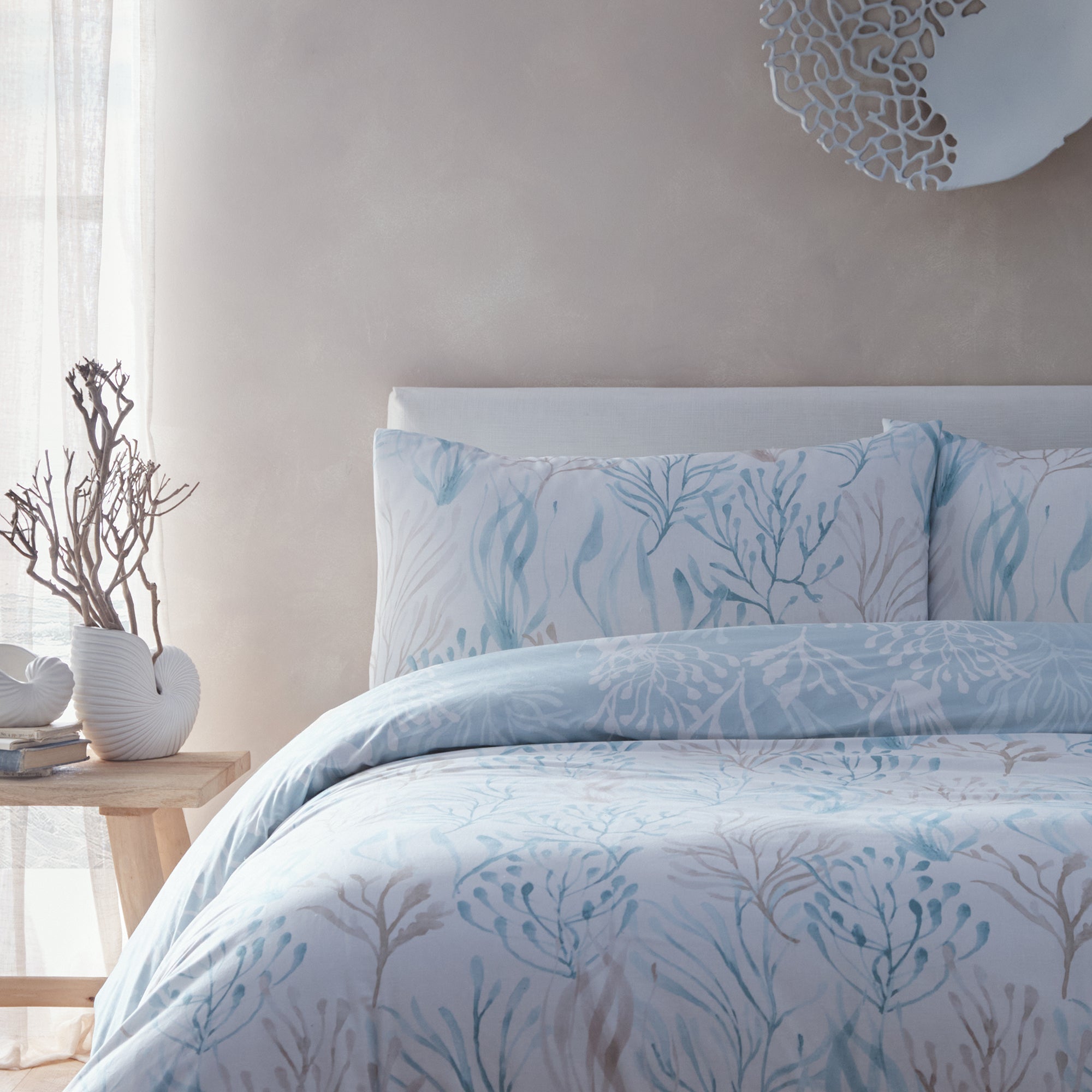 Drift Home Cora Duvet Cover Set - Seafoam Green Queen Size 3-Piece Bedding Set | Soft & Breathable Cotton Blend | Perfect for Master Bedroom, Guest Room & Coastal Decor