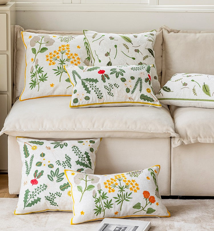 Spring Floral Decorative Throw Pillows for Couch - Farmhouse Style Embroidered Cotton Pillow Covers - Perfect for Sofa, Bed, Living Room & Home Decor