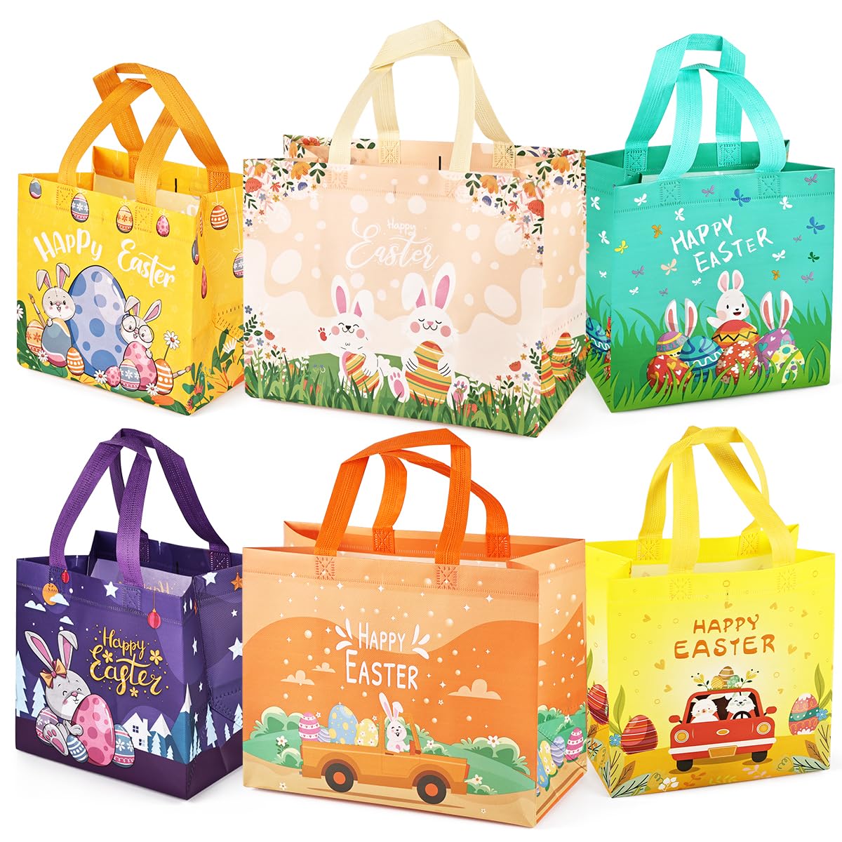 6PCS Easter Egg Hunt Bags with Handles - Assorted Sizes Bunny, Carrot & Chick Themed Gift Bags for Easter Treats, Egg Hunt Games & Party Favors - Perfect for Easter Celebrations, Kids' Activities & Spring Festivities