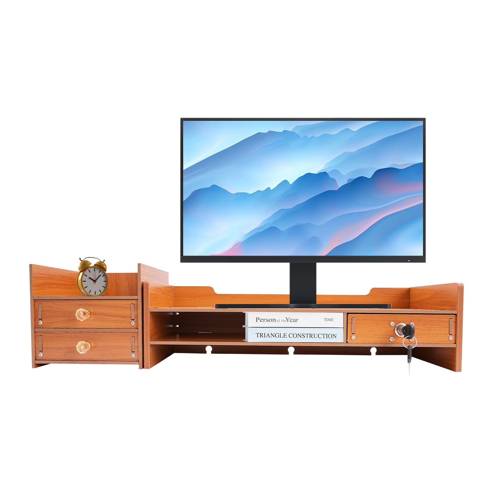 Adjustable Wood Monitor Stand Riser with Storage Drawer - Desktop Organizer for Computer, Laptop, Printer & Phone - Perfect for Home Office & Workspace Organization