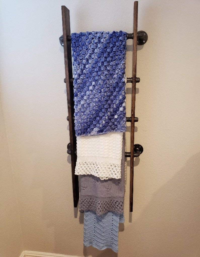 Rustic Industrial Pipe and Wood Blanket Ladder - Handmade Walnut Quilt Ladder for Farmhouse Decor | Perfect for Living Room, Bedroom & Cozy Blanket Display