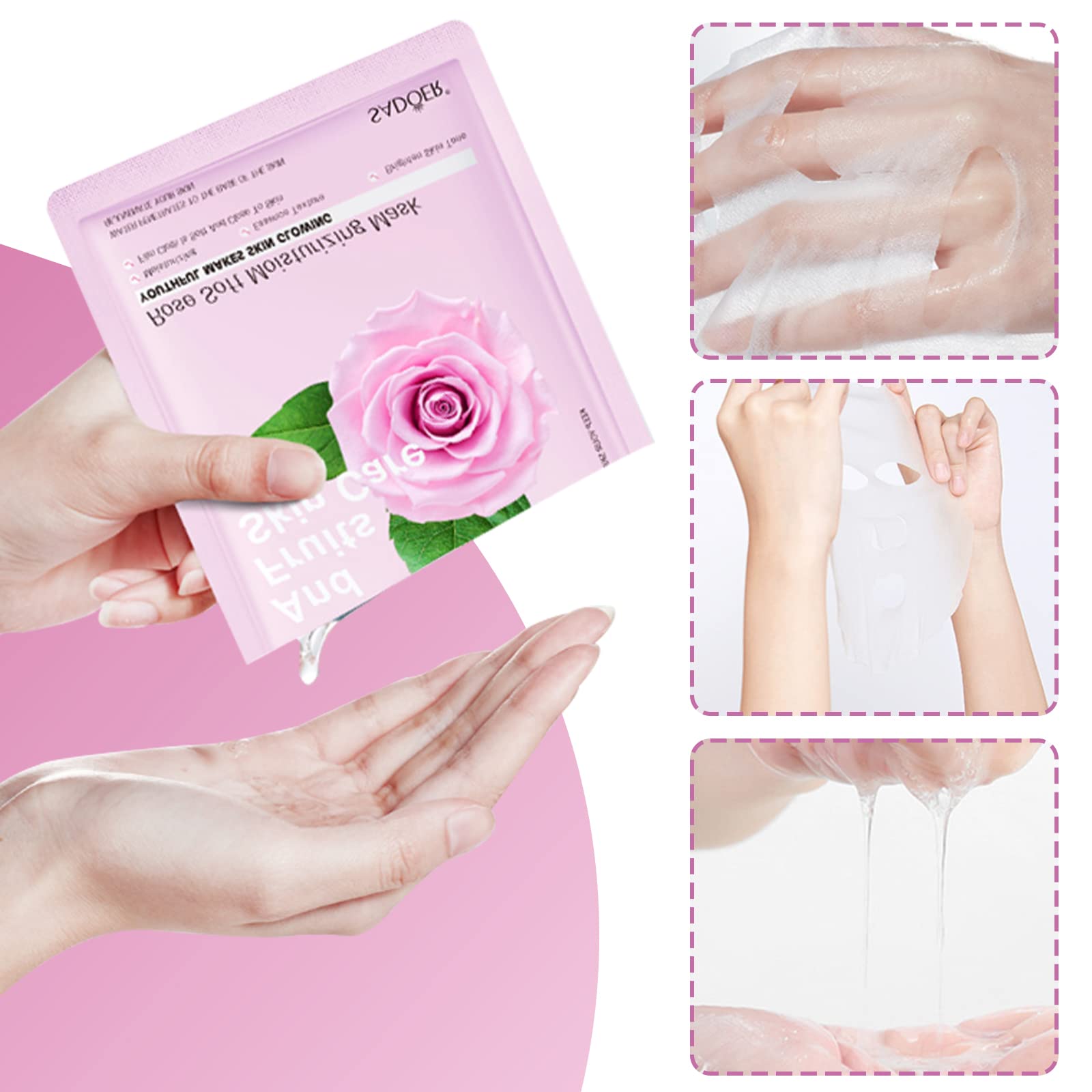 Jakuva 12PCS Collagen Facial Mask Set - Deep Hydrating Anti-Aging Face Sheet Masks for Wrinkle Reduction & Skin Firming, Rose Scented Skincare Treatment | Perfect for Spa Night, Self-Care Routine & Gift Giving