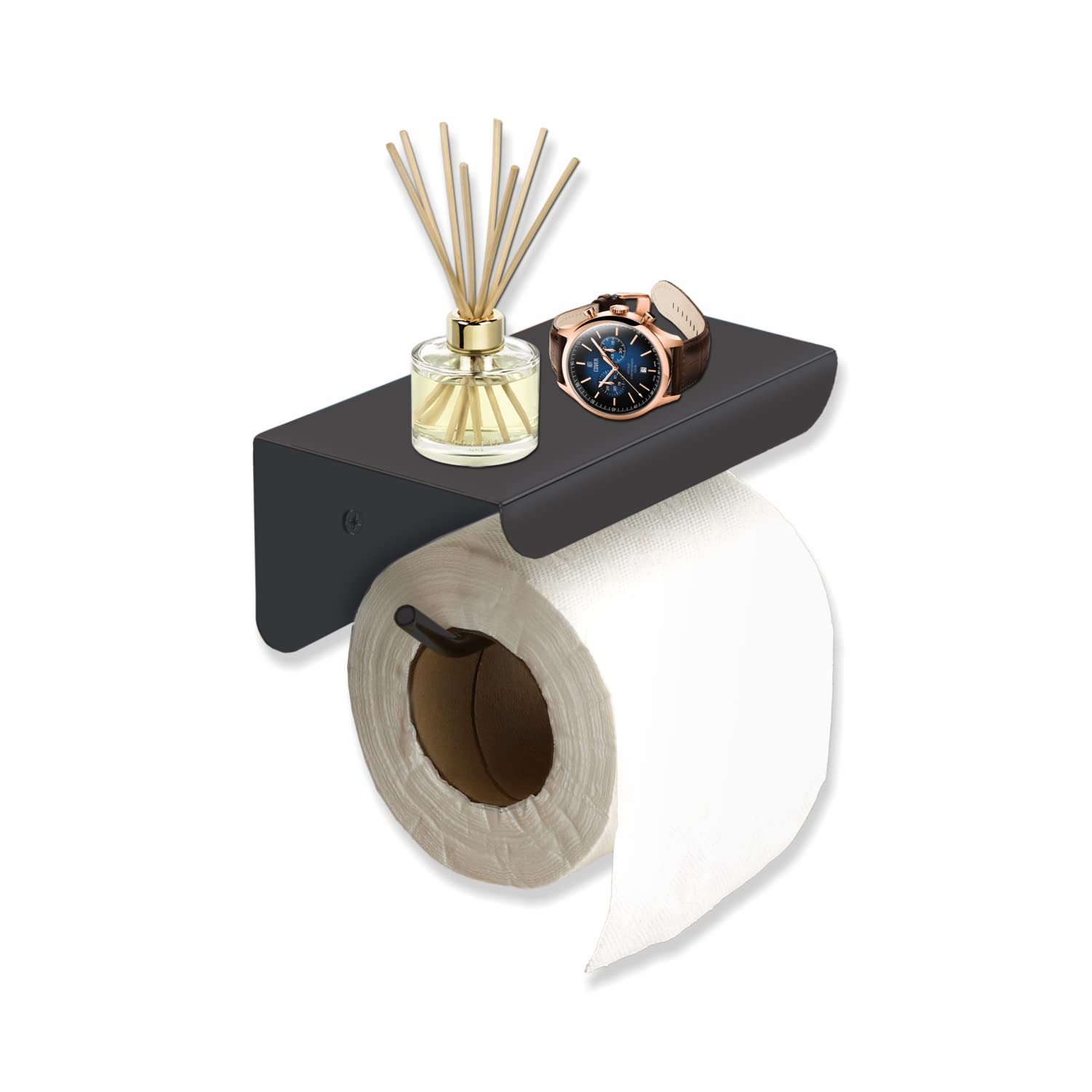 SmartSlide Stainless Steel Toilet Paper Holder with Shelf - Wall Mounted Bathroom Tissue Roll Holder with Phone Stand | Space-Saving Organizer for Small Bathrooms, Powder Rooms & RVs