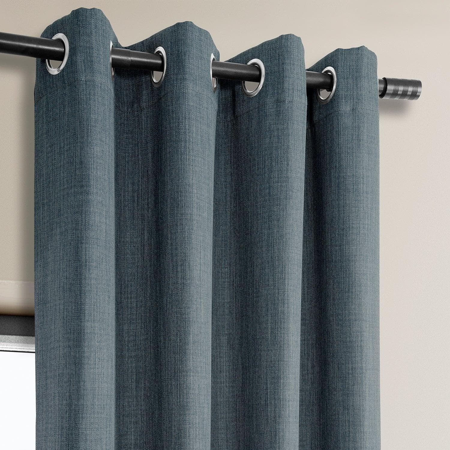 Reverie Blue Grommet Textured Faux Linen Blackout Curtains - Elegant Room Darkening Window Treatment for Bedroom & Living Room