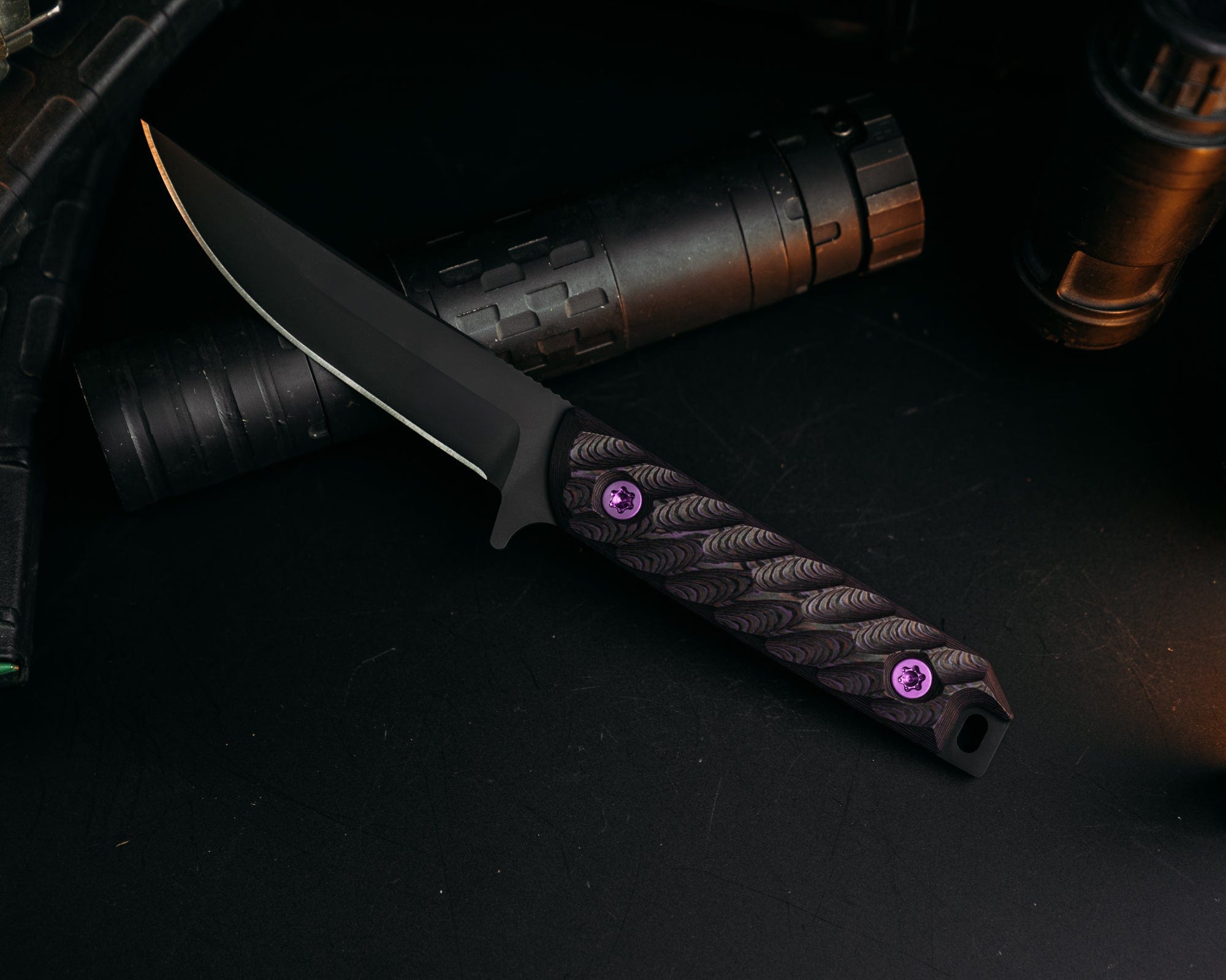 Kwaiken FC Folding Knife - Purple Haze Carbon Fiber Handle, Purple Titanium Torx Bolts, Iron Grip Technology | EDC, Outdoor Survival, Camping & Tactical Use